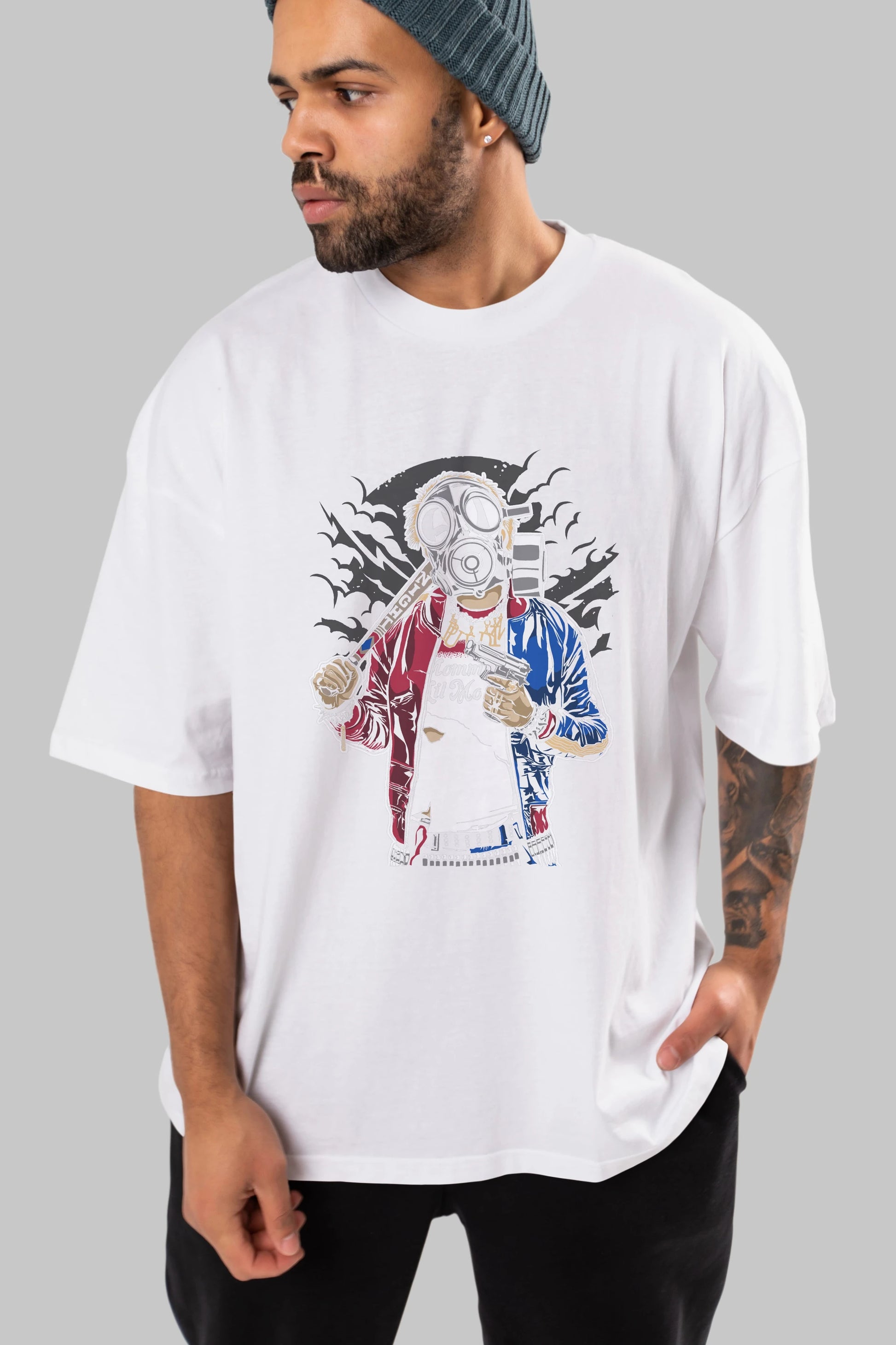Suicide Gasmask Ön Baskılı Oversize t-shirt Erkek Kadın Unisex %100 Pamuk tişort