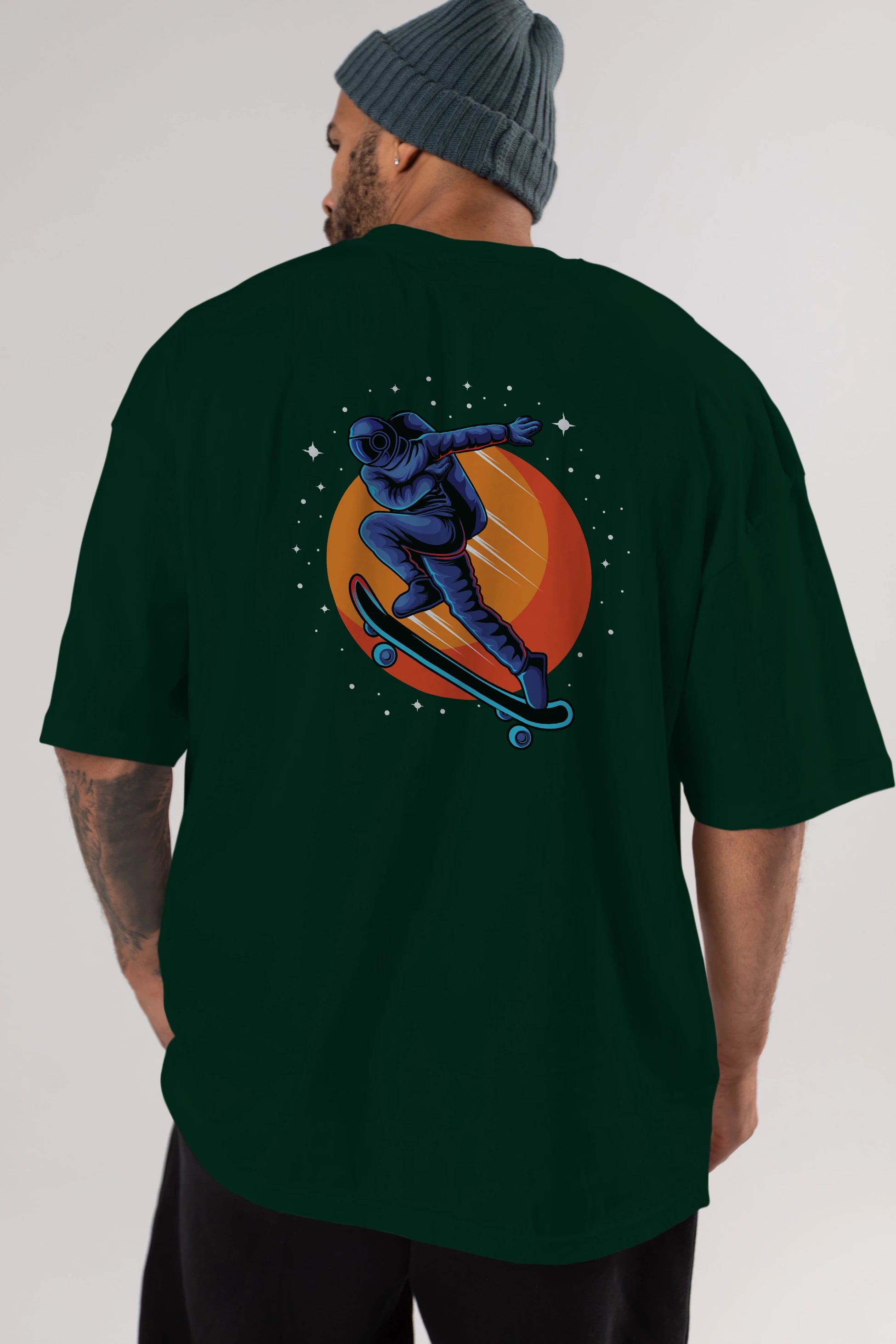 Astroskate Run Arka Baskılı Oversize t-shirt Erkek Kadın Unisex