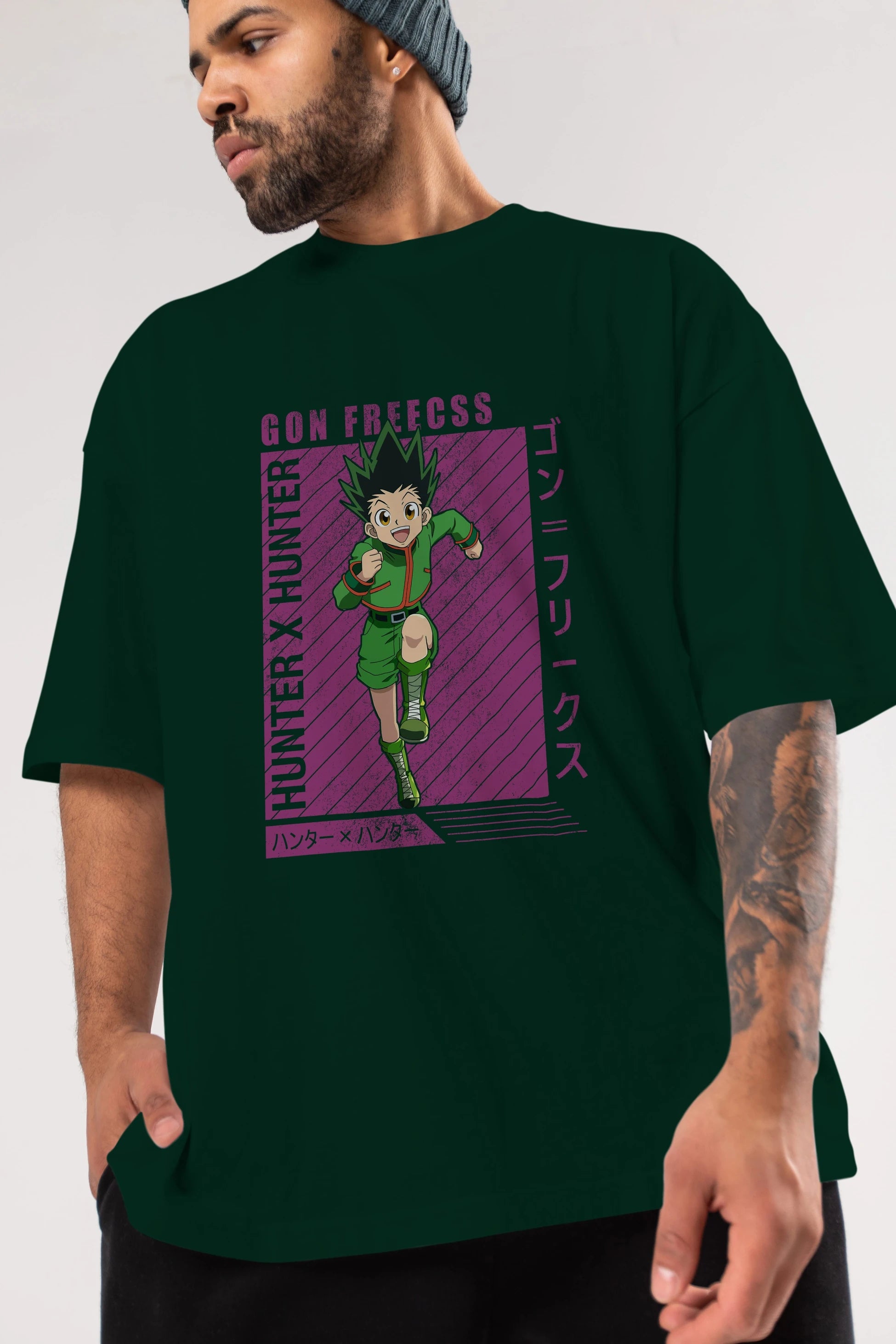 Gon Freecss HUNTER X HUNTER 3 Anime Ön Baskılı Oversize t-shirt %100 pamuk Erkek Kadın Unisex