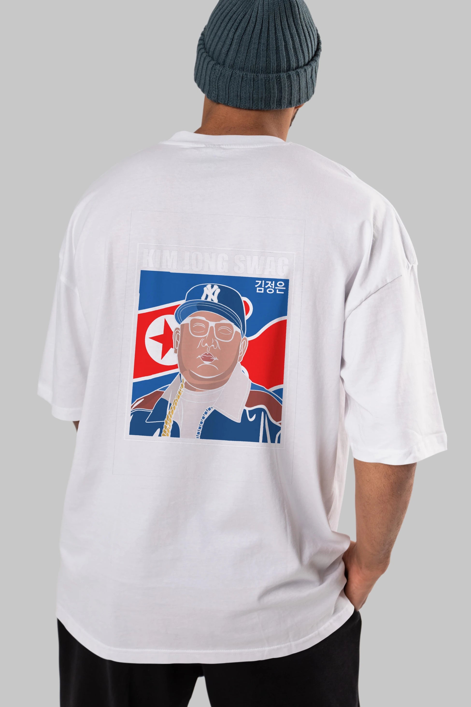 King Jong Swag Arka Baskılı Oversize t-shirt Erkek Kadın Unisex %100 Pamuk tişort