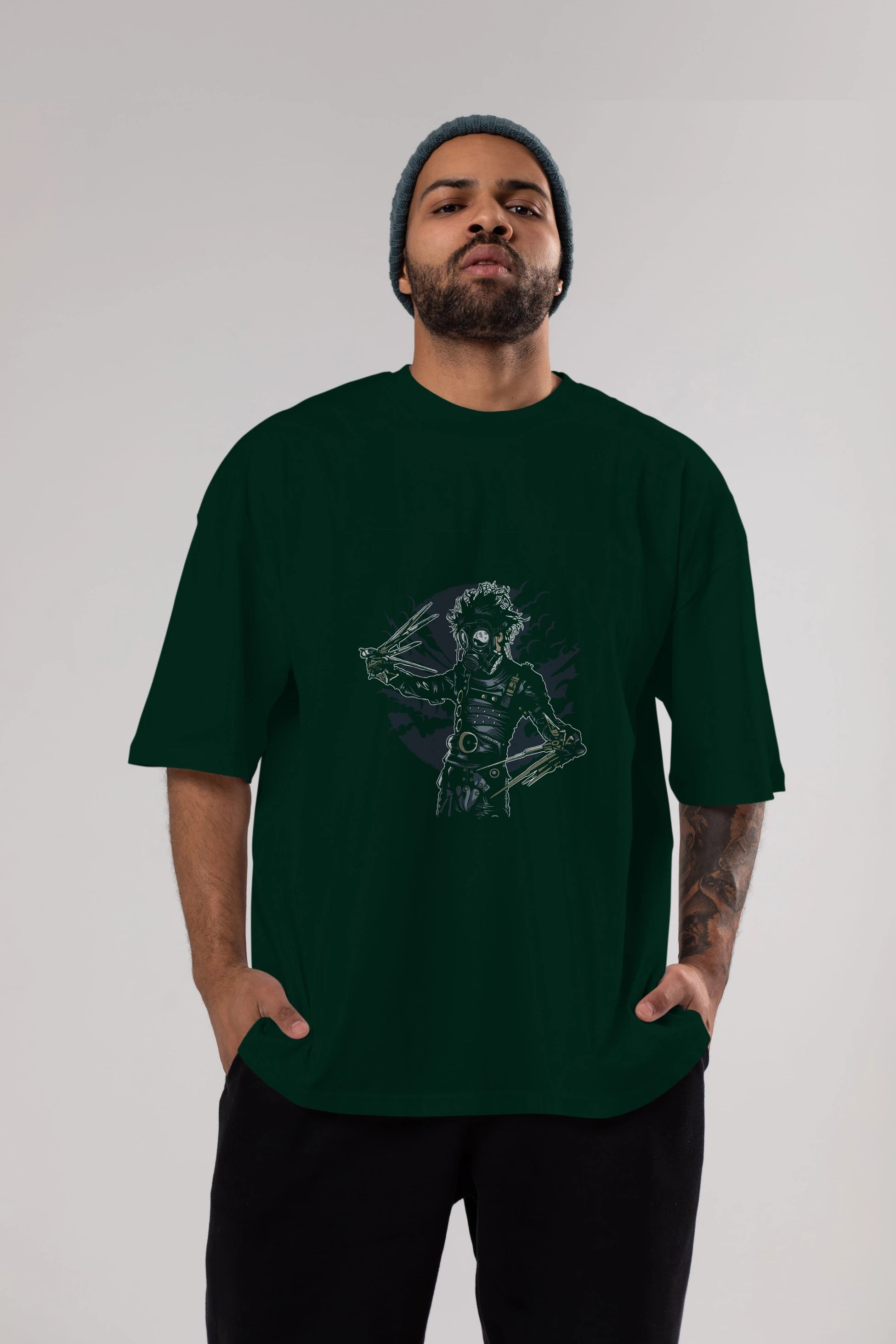 Gas Mask Scissors Ön Baskılı Oversize t-shirt Erkek Kadın Unisex %100 Pamuk tişort