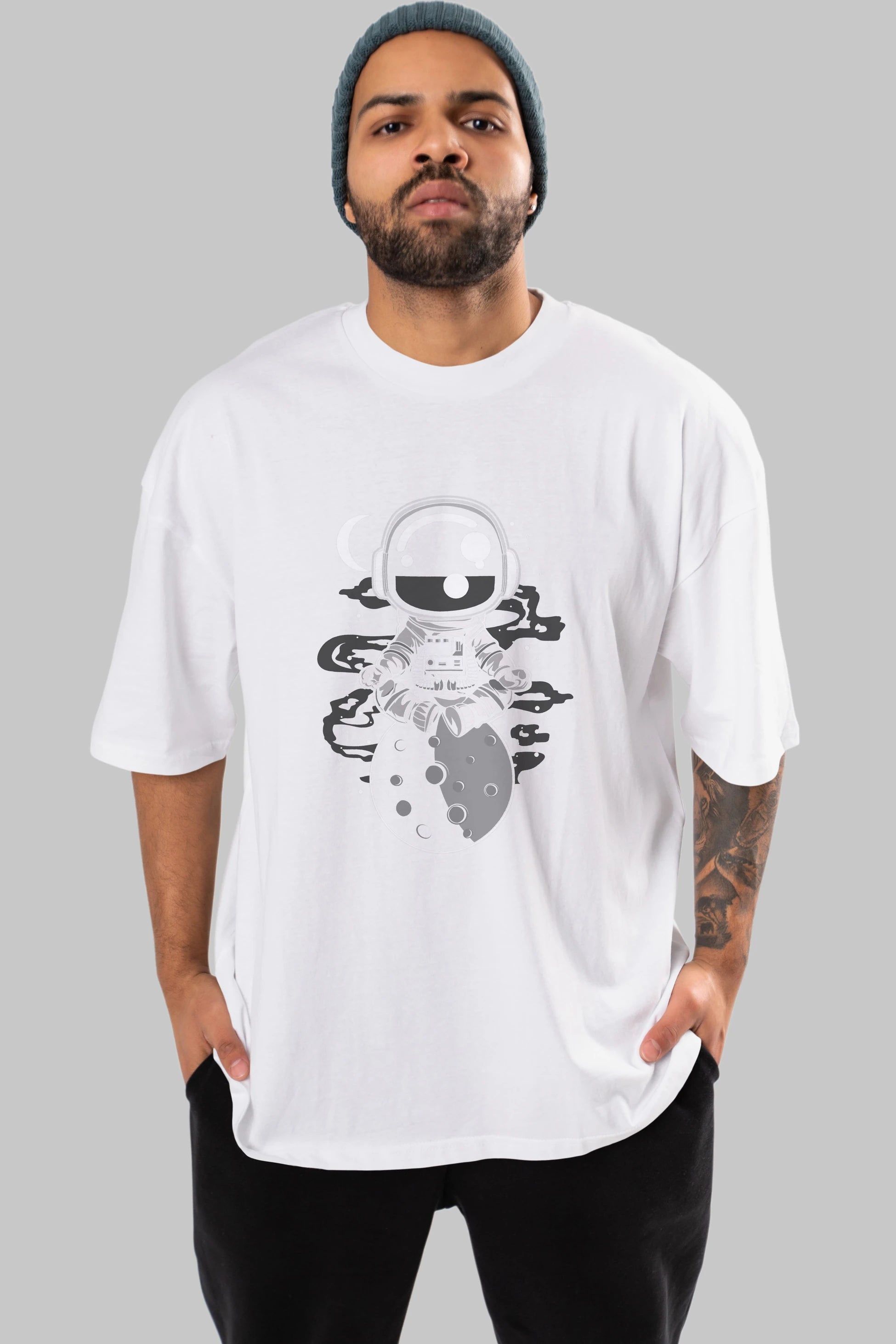 Astronaut Yoga Ön Baskılı Oversize t-shirt Erkek Kadın Unisex