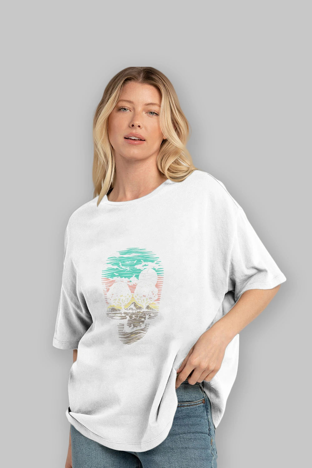 Skull Nature Ön Baskılı Oversize t-shirt %100 pamuk Erkek Kadın Unisex