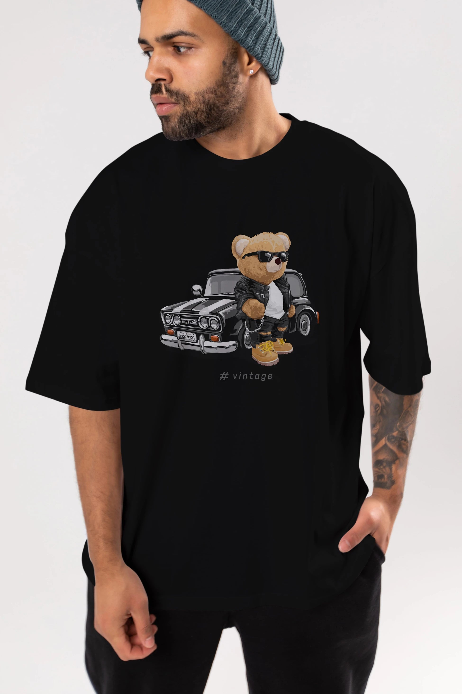 Teddy Bear Vintage Ön Baskılı Oversize t-shirt Erkek Kadın Unisex %100 Pamuk