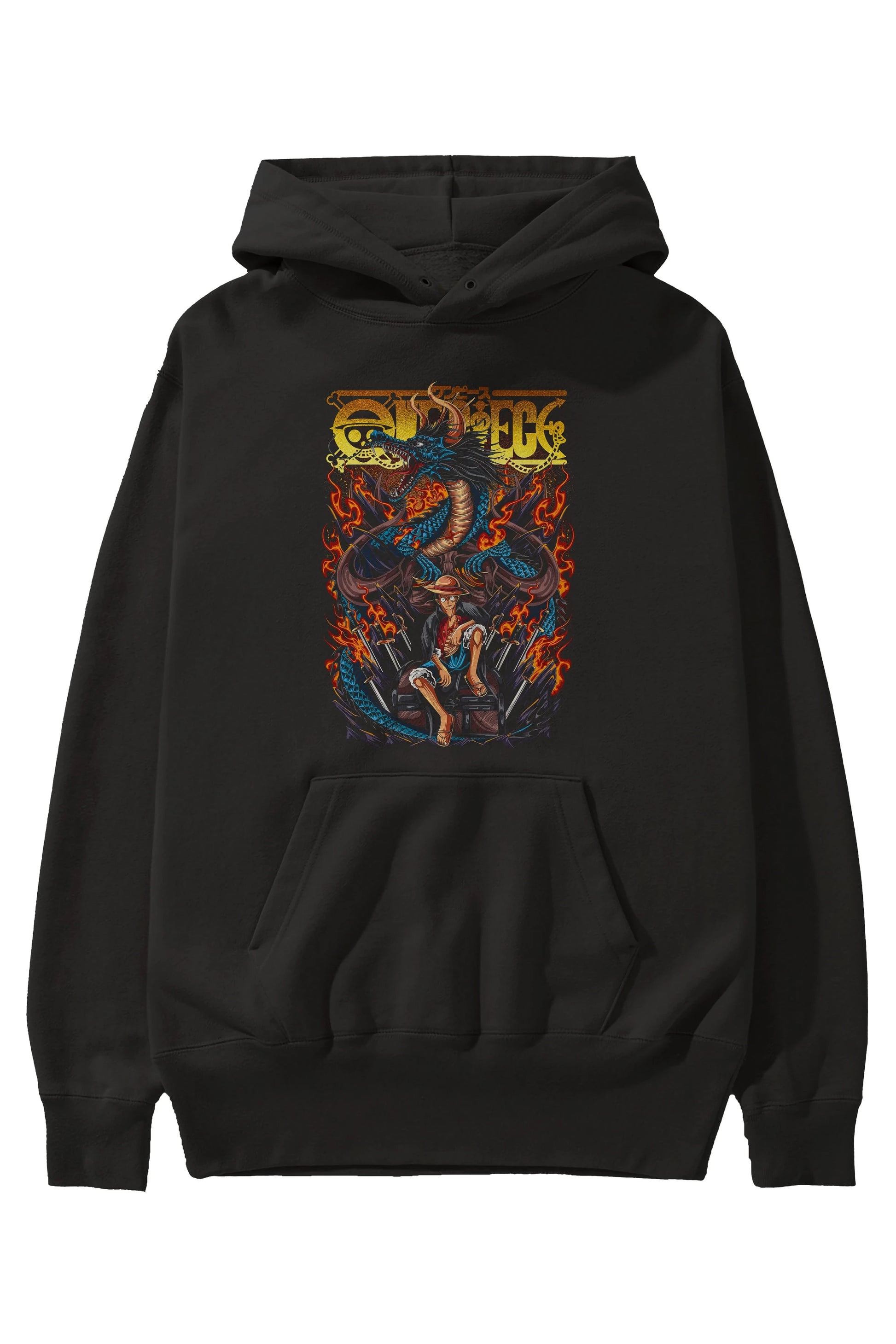 MONKEY D. LUFF-ONE PIECE Anime Ön Baskılı Hoodie Oversize Kapüşonlu Sweatshirt Erkek Kadın Unisex