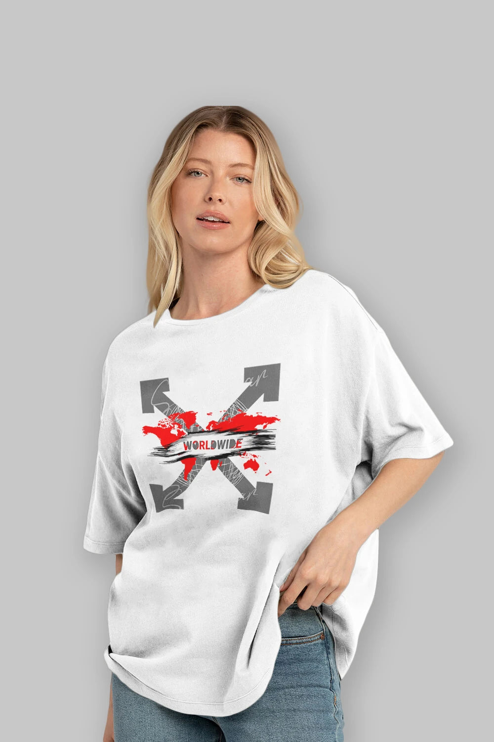 Worldwide Style Ön Baskılı Oversize t-shirt Erkek Kadın Unisex