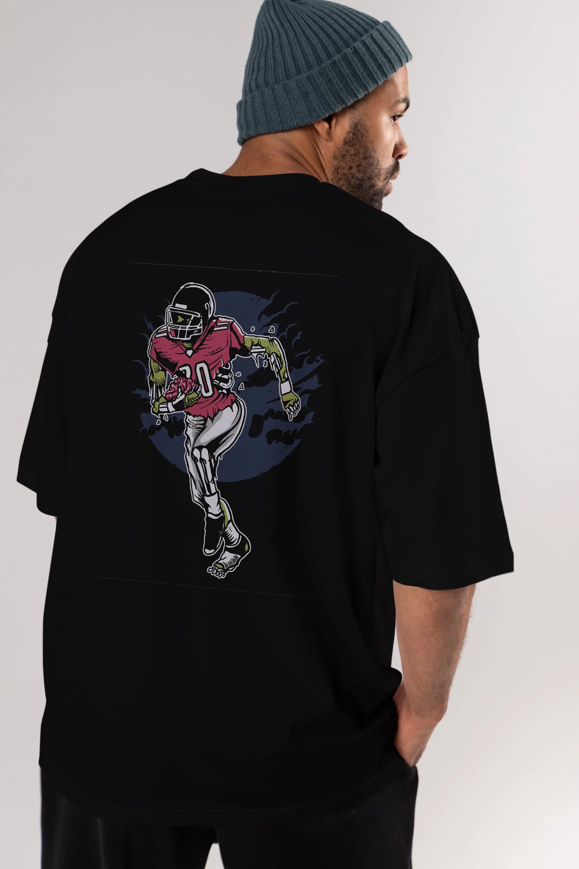 Zombie Football Arka Baskılı Oversize t-shirt Erkek Kadın Unisex %100 Pamuk