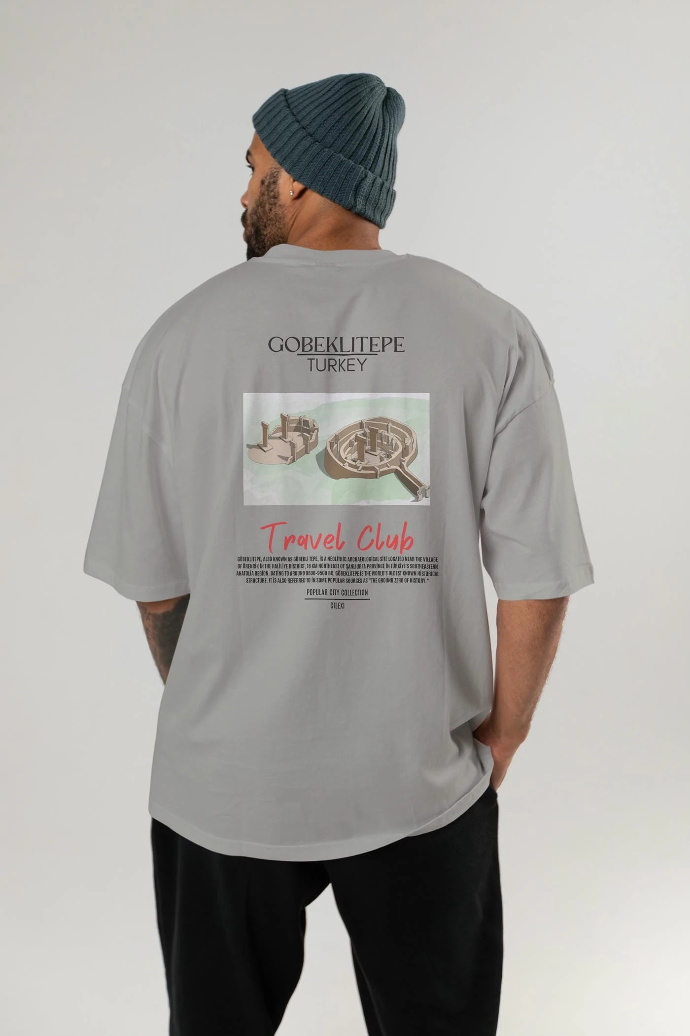 Gobeklitepe Turkey Arka Baskılı Oversize t-shirt Erkek Kadın Pamuk Bisiklet Yaka tişort