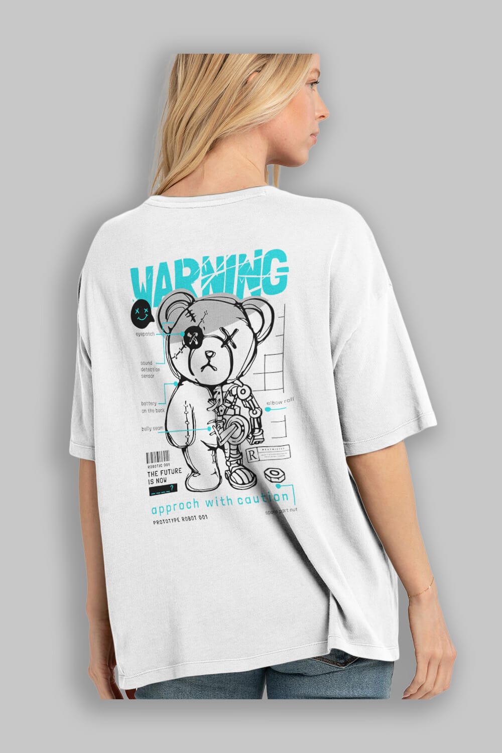 Teddy Bear Warning Arka Baskılı Oversize t-shirt Erkek Kadın Unisex