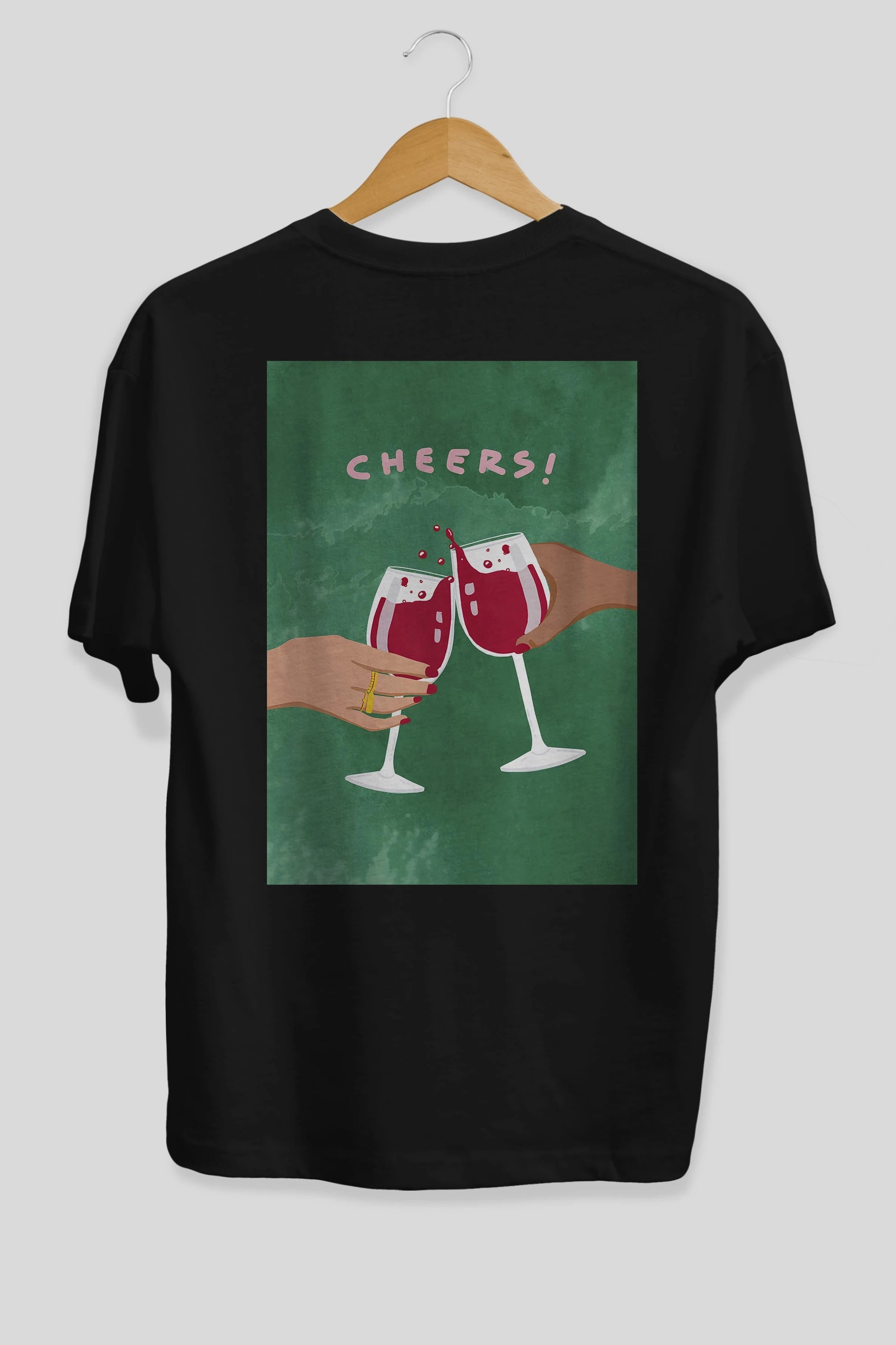 Cheers Arka Baskılı Oversize t-shirt Erkek Kadın Unisex %100 Pamuk Bisiklet Yaka tişort