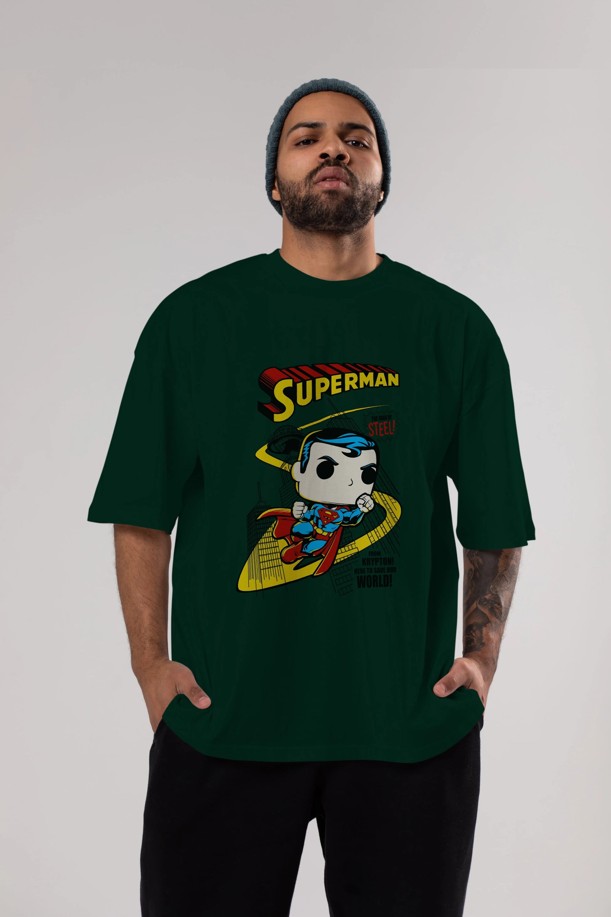 Superman (2) Ön Baskılı Oversize t-shirt Erkek Kadın Unisex %100 Pamuk Bisiklet Yaka tişort