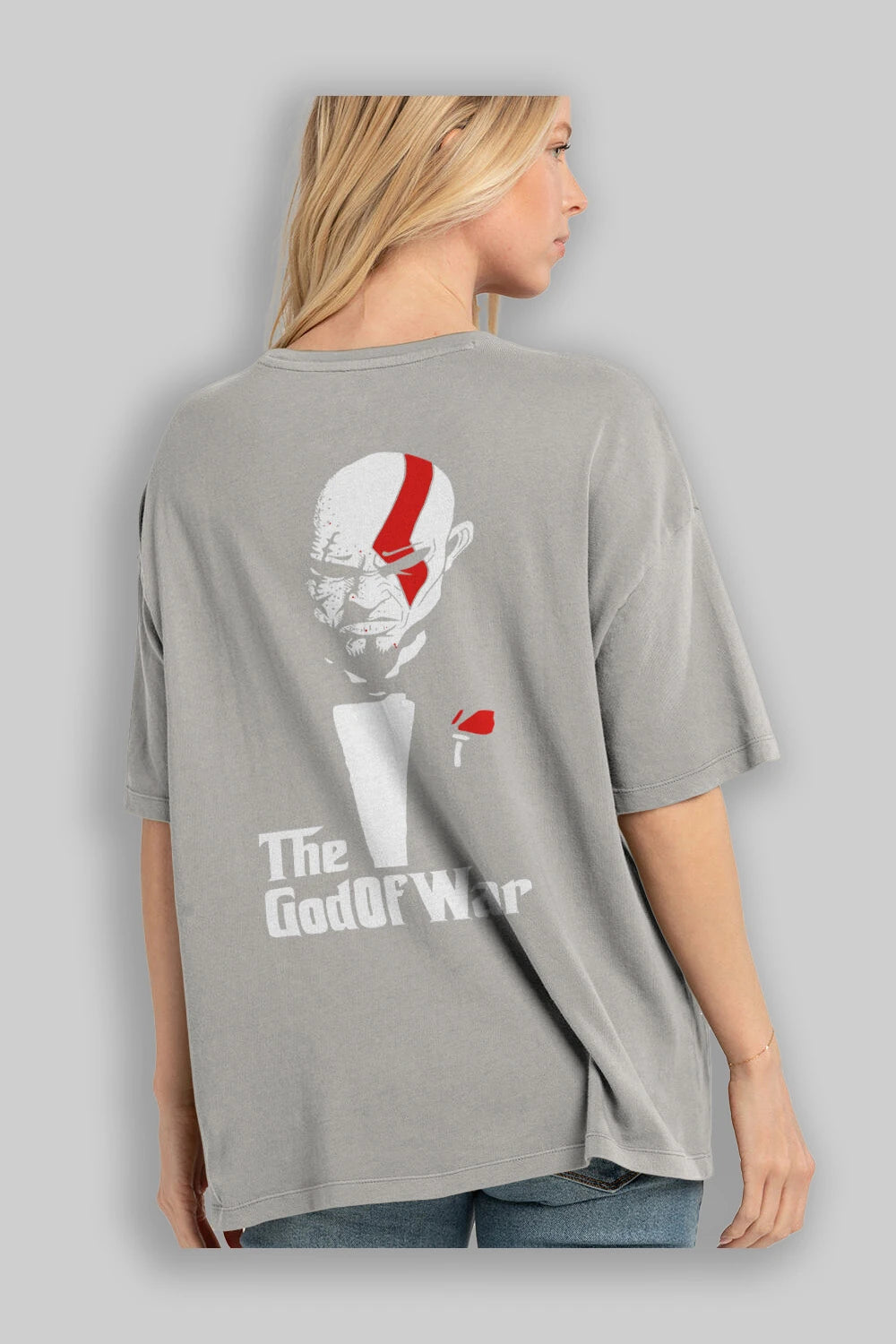 The God of War Arka Baskılı Oversize t-shirt Erkek Kadın Unisex %100 Pamuk Bisiklet Yaka tişort