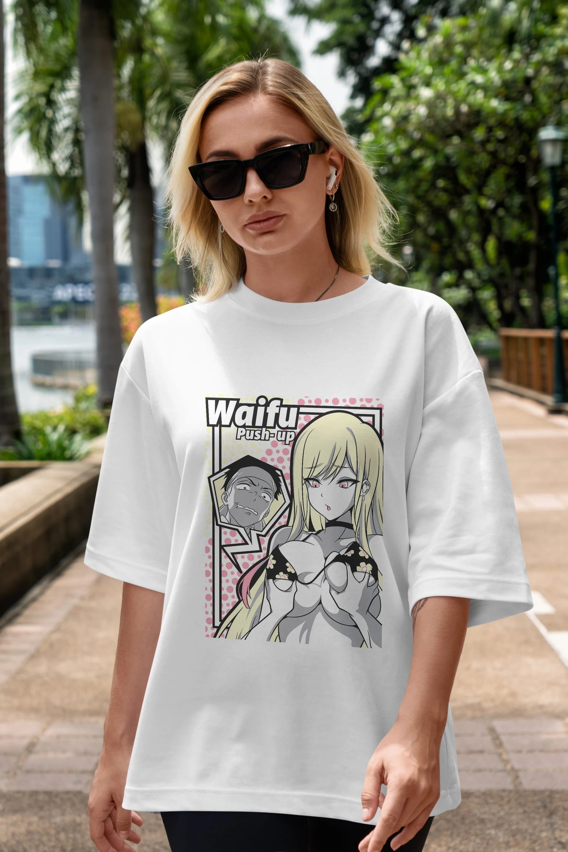 Waifu PushUp Anime Ön Baskılı Oversize t-shirt %100 pamuk Erkek Kadın Unisex