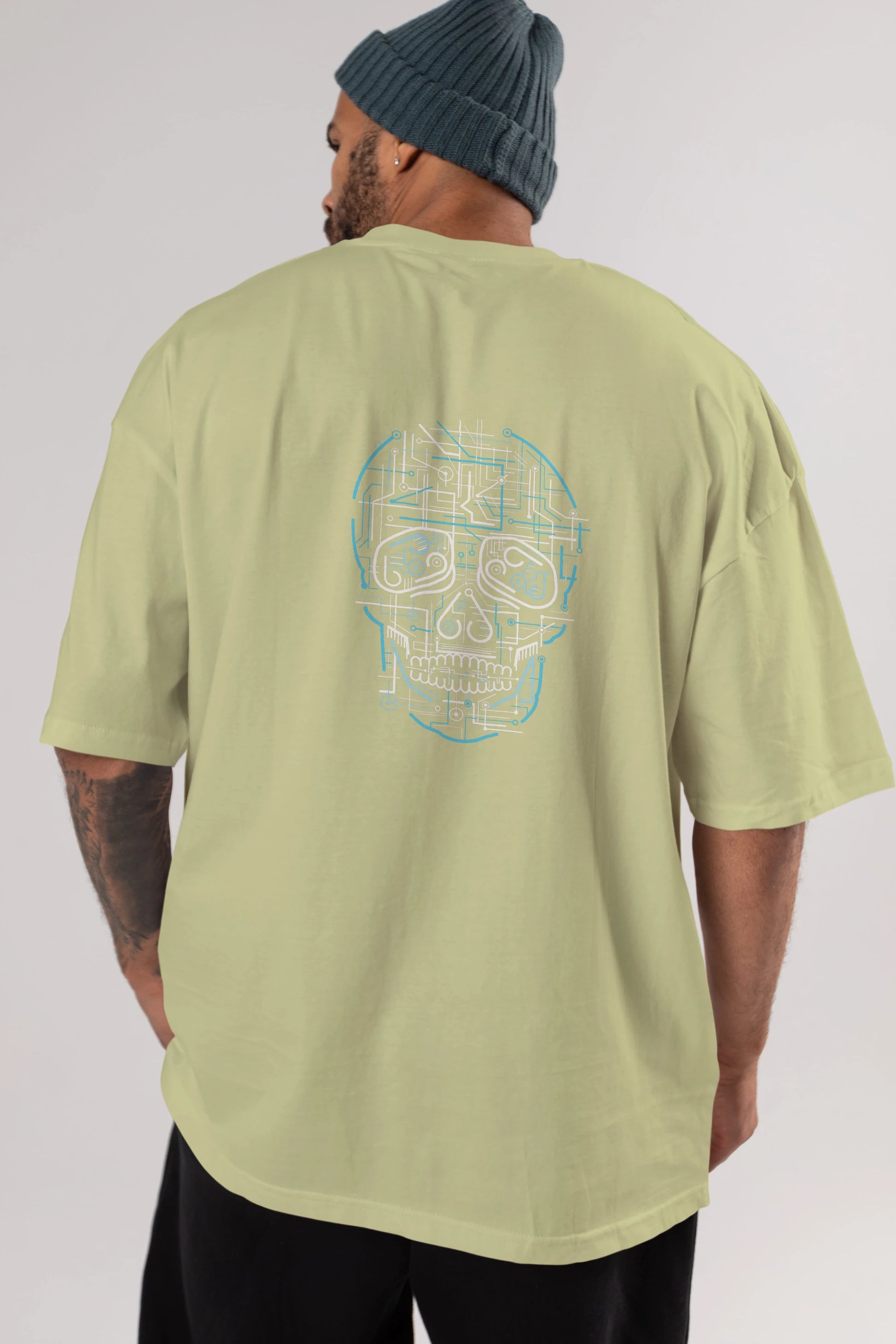 Electric Skull Arka Baskılı Oversize t-shirt %100 pamuk Erkek Kadın Unisex