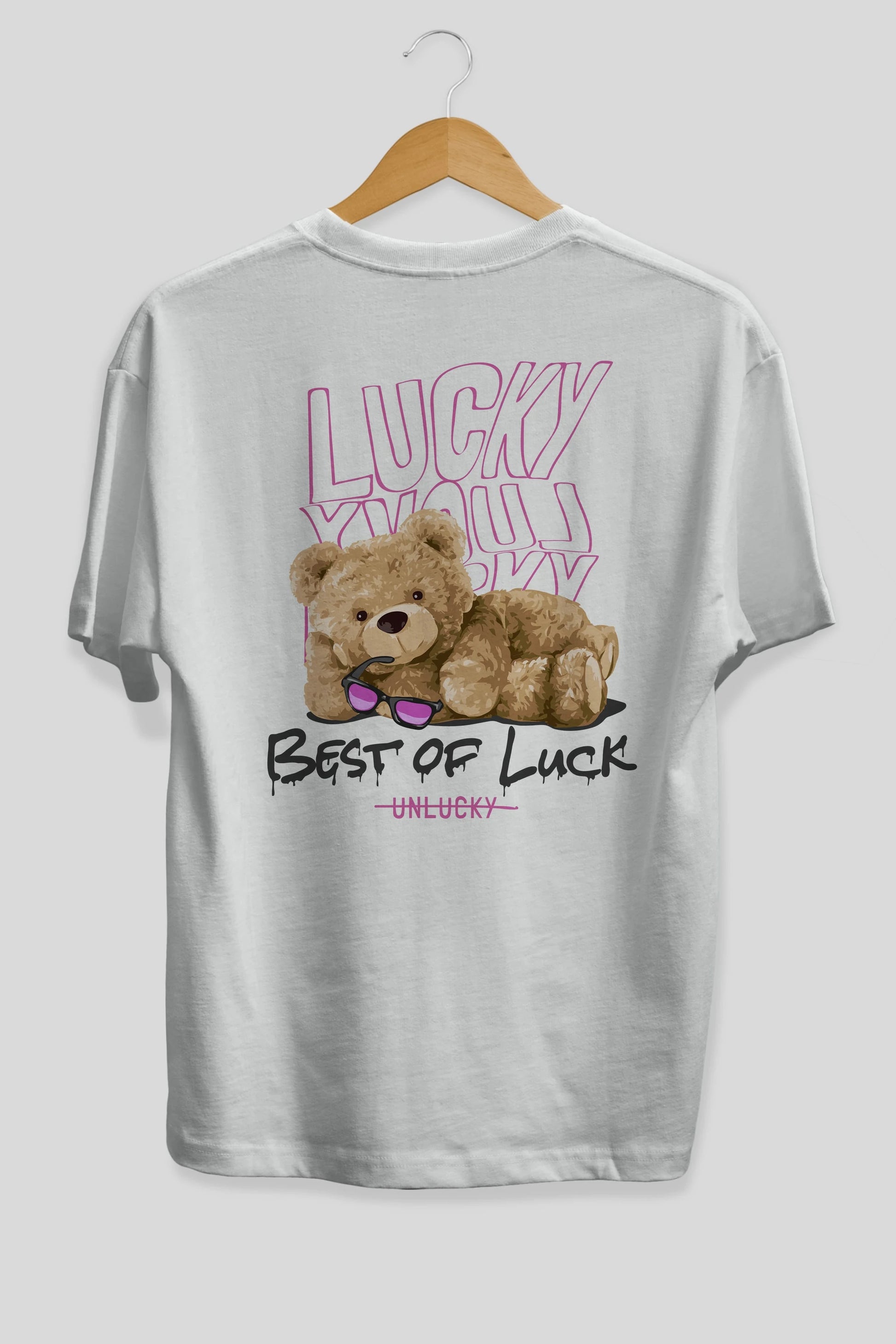 Best of Lucky Bear Arka Baskılı Oversize t-shirt Erkek Kadın Unisex