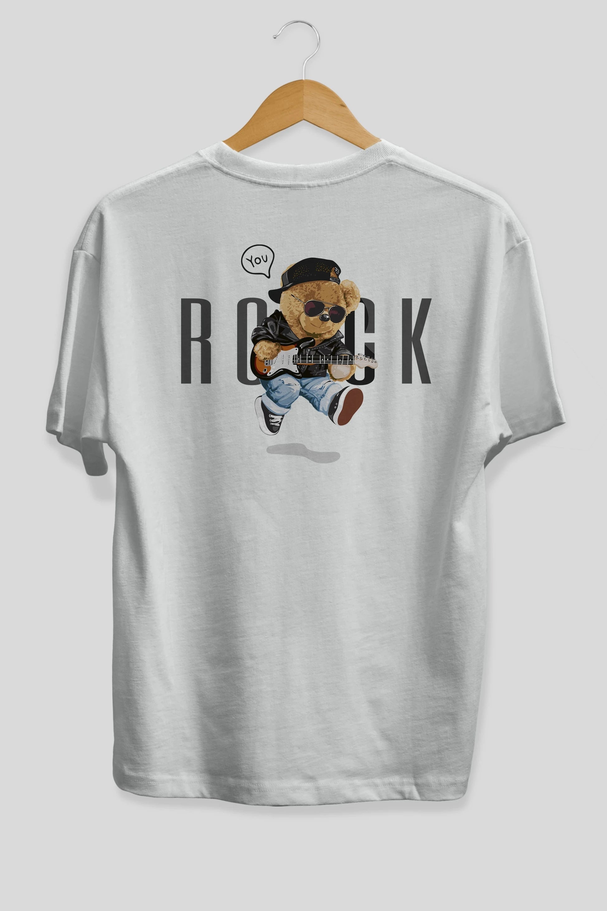Teddy Bear Rock Arka Baskılı Oversize t-shirt Erkek Kadın Unisex %100 Pamuk