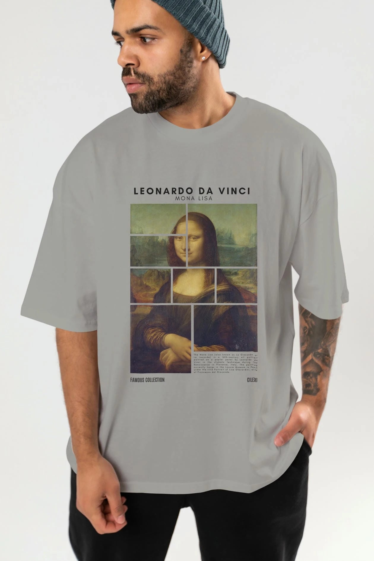Leonardo Da Vinci Mona Lisa ön Baskılı Oversize t-shirt Erkek Kadın Bisiklet Yaka Pamuk tişort