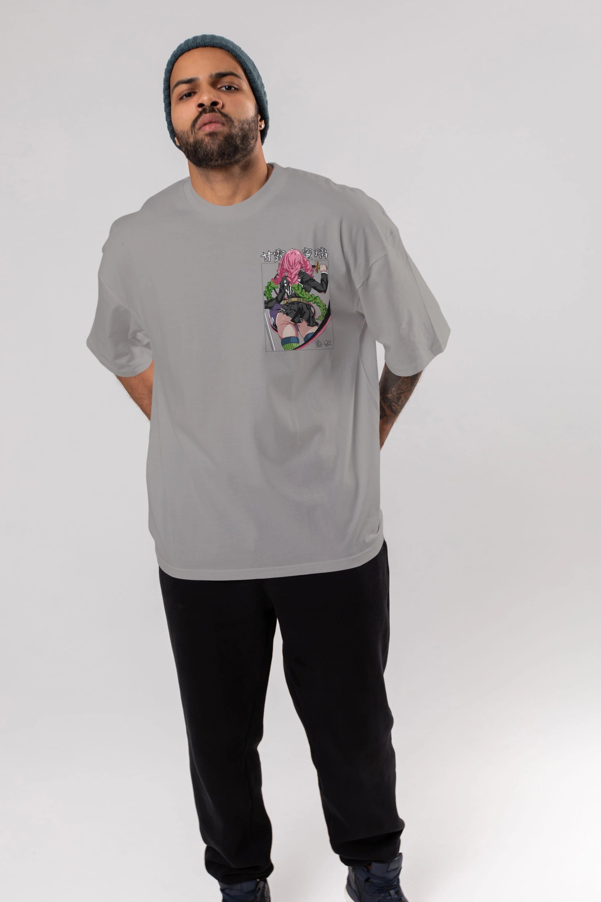Mitsuri DEMONSLAYER Ön Sol Baskılı Oversize t-shirt Erkek Kadın Unisex %100 Pamuk Bisiklet Yaka tişort