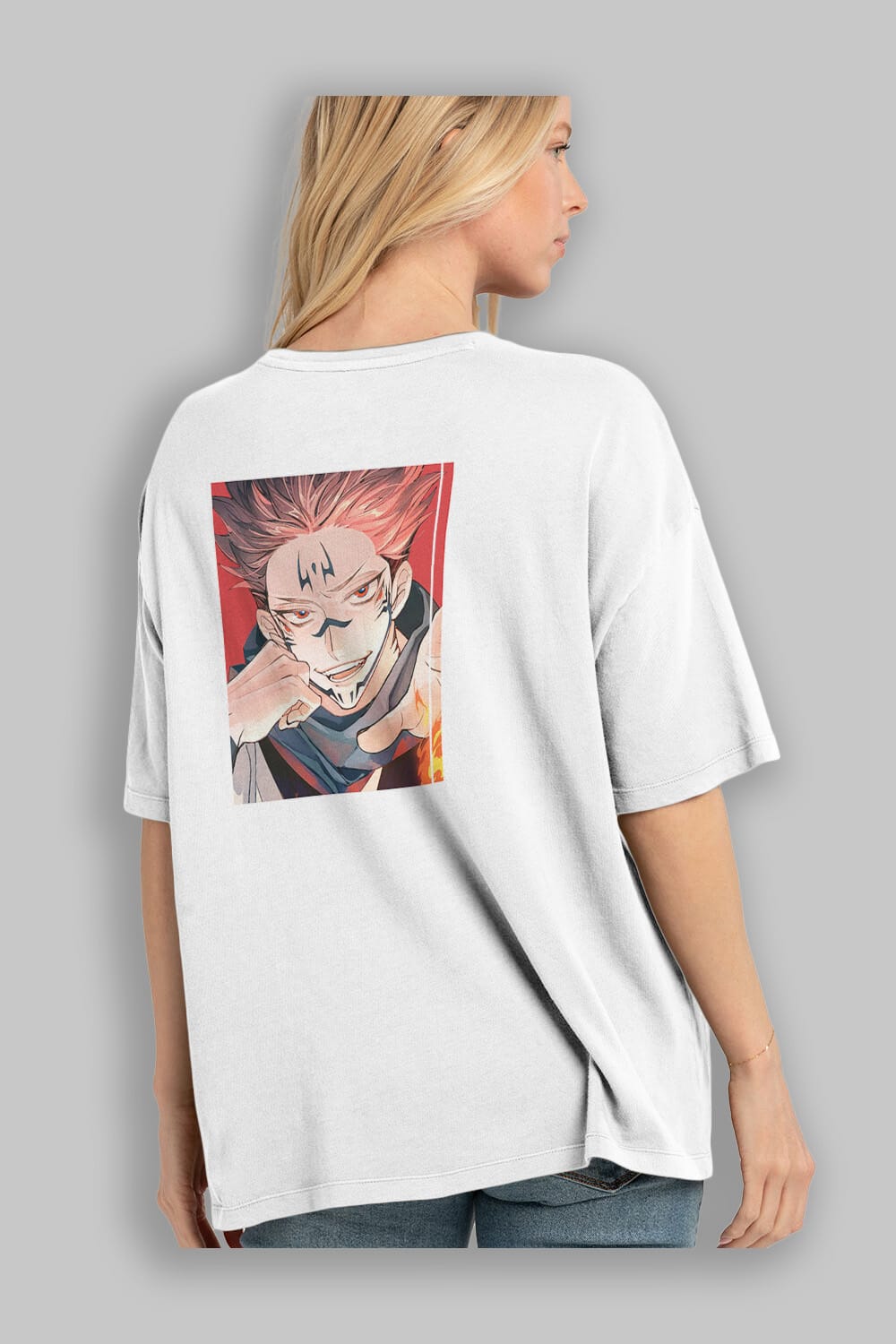Sukuna Ryoumen 4 Anime Arka Baskılı Oversize t-shirt Erkek Kadın Unisex