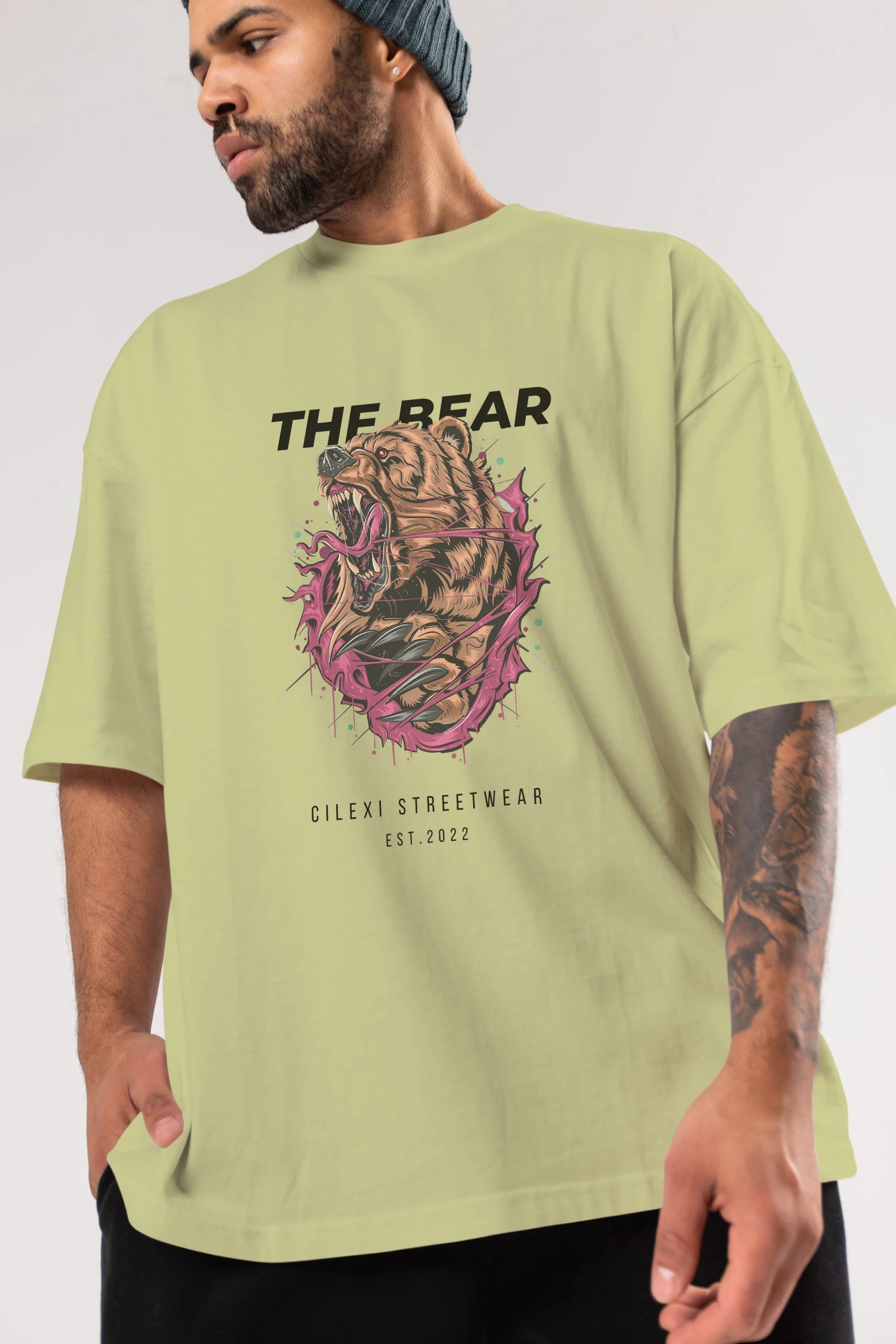 The Bear Ön Baskılı Oversize t-shirt Erkek Kadın Unisex