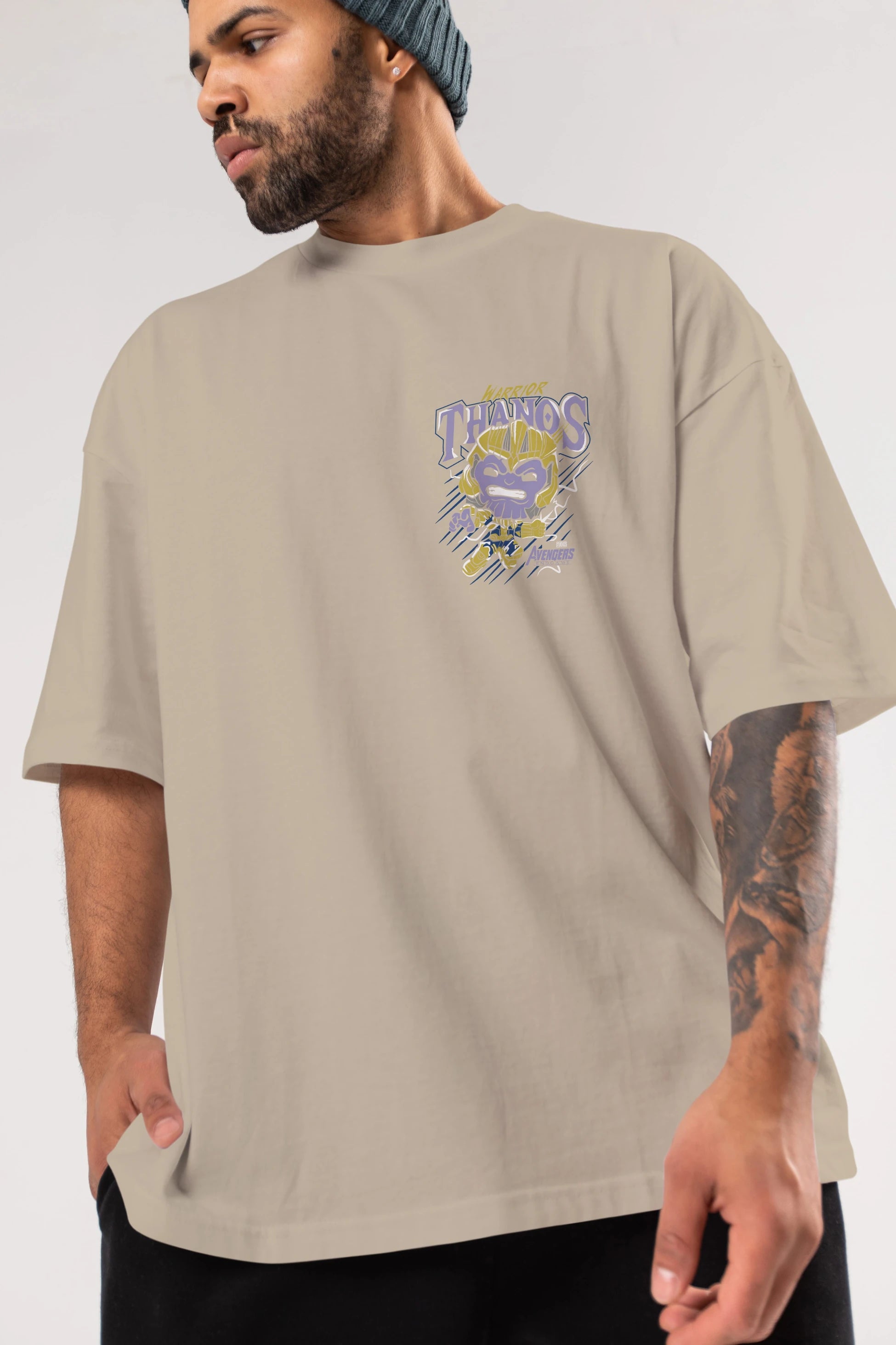 Thanos (2) Ön Sol Baskılı Oversize t-shirt Erkek Kadın Unisex %100 Pamuk Bisiklet Yaka tişort