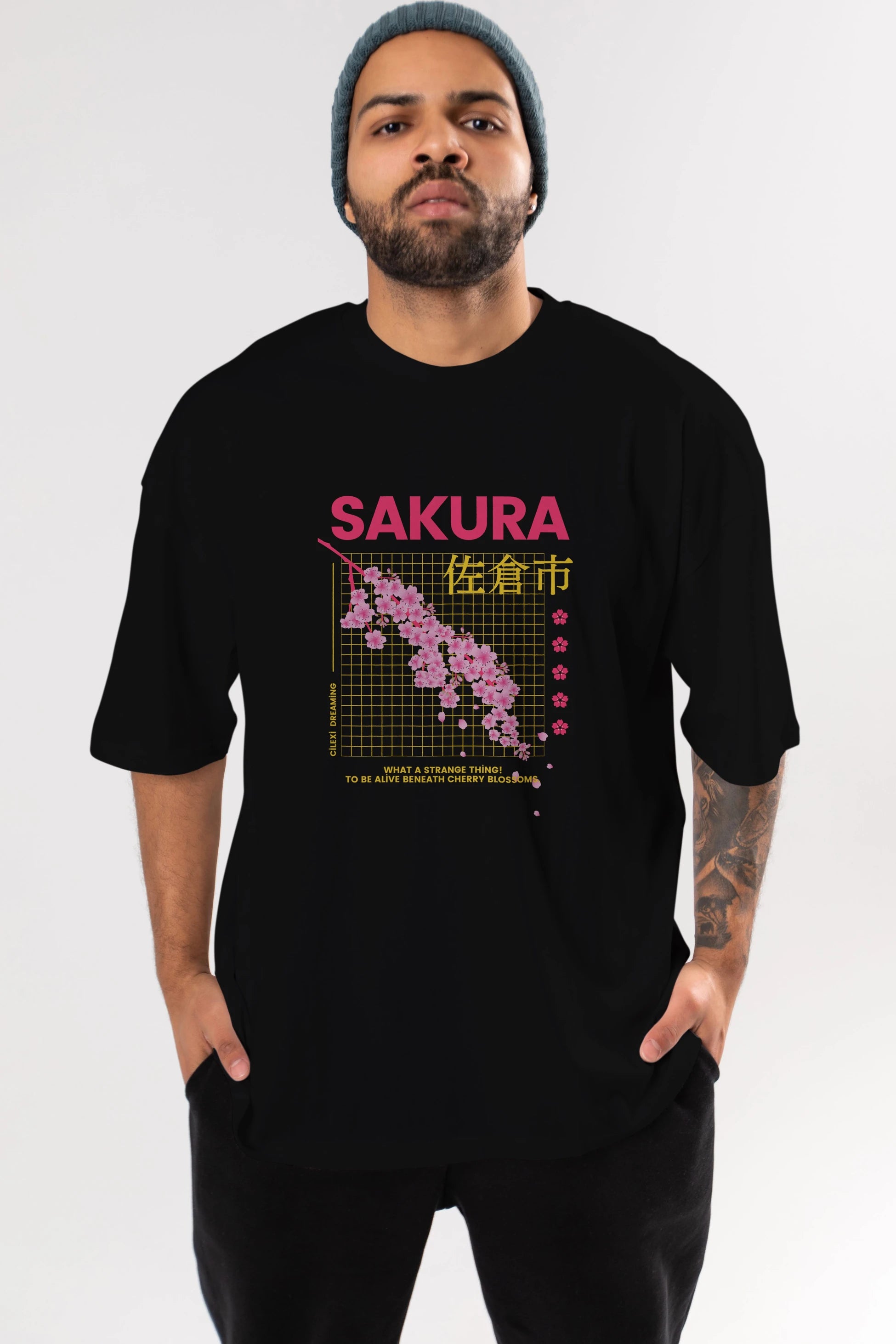 Sakura Streetwear Ön Baskılı Oversize t-shirt Erkek Kadın Unisex