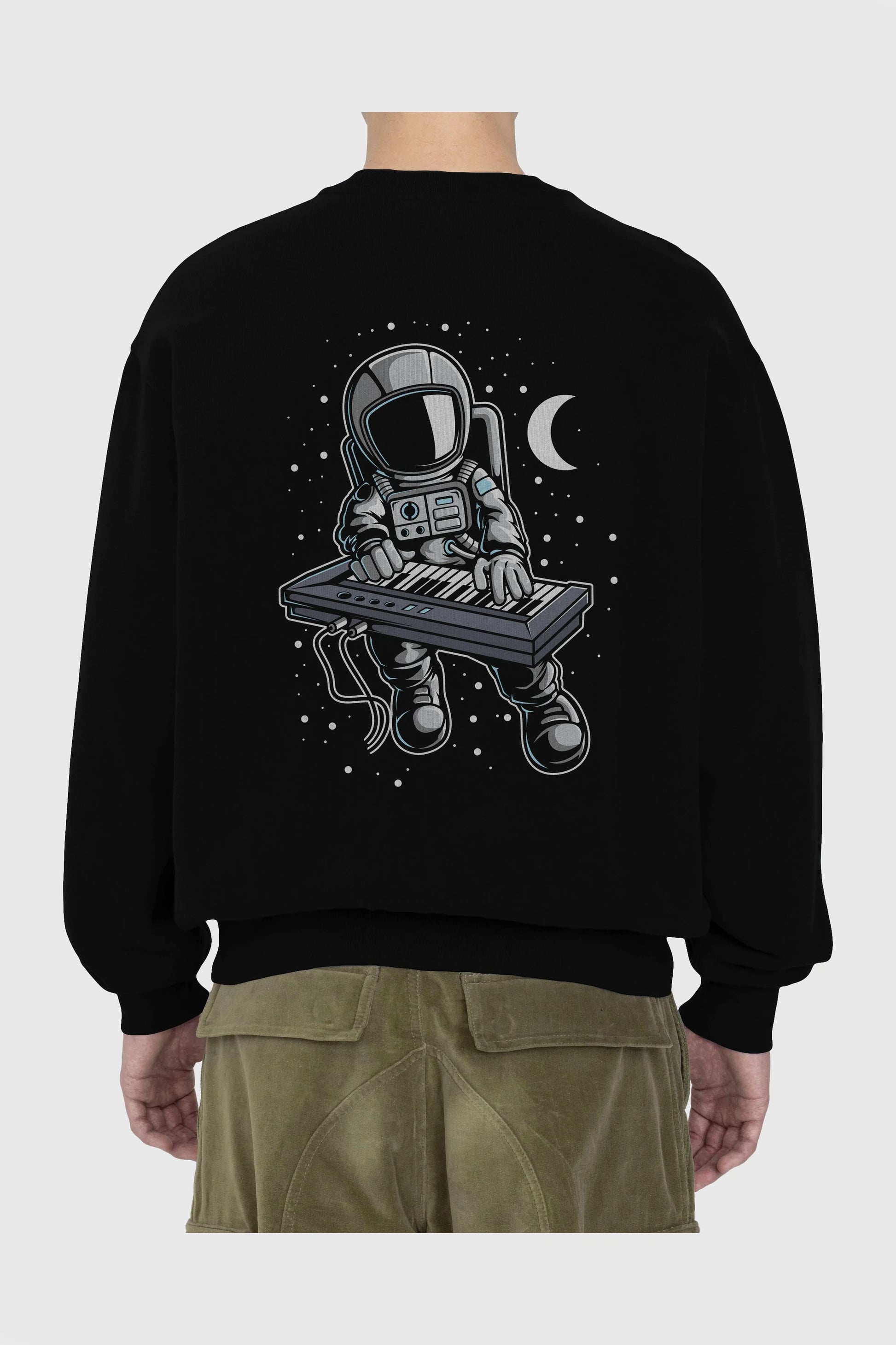 Astronaut Keyboard (2) Arka Baskılı Oversize Sweatshirt Erkek Kadın Unisex