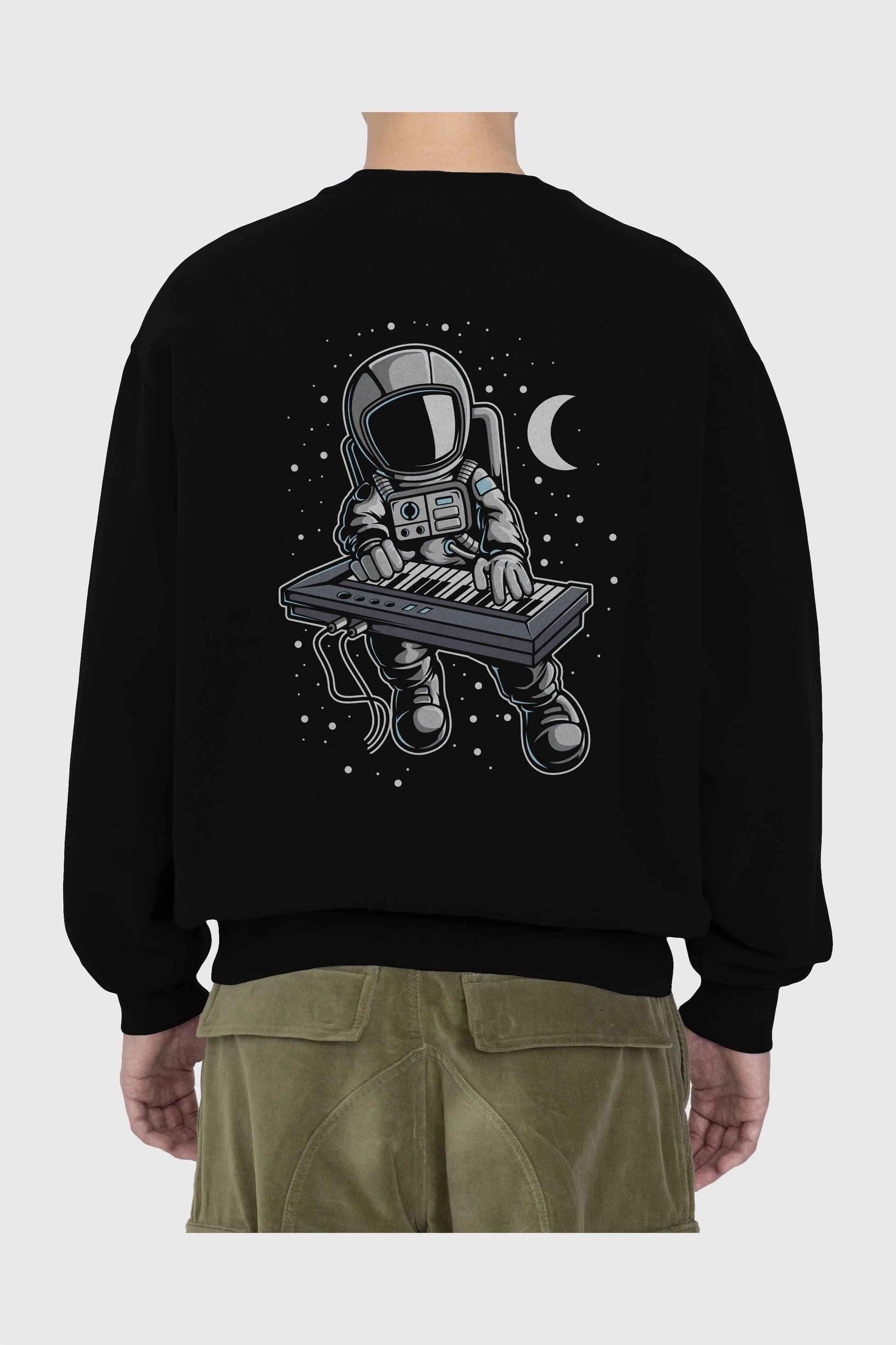 Astronaut Keyboard (2) Arka Baskılı Oversize Sweatshirt Erkek Kadın Unisex