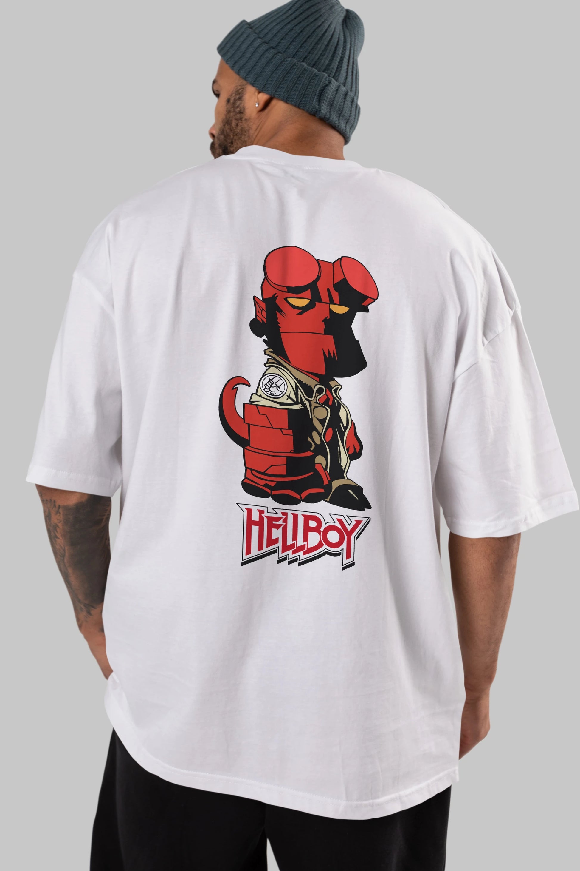 Hellboy (1) Arka Baskılı Oversize t-shirt Erkek Kadın Unisex %100 Pamuk Bisiklet Yaka tişort