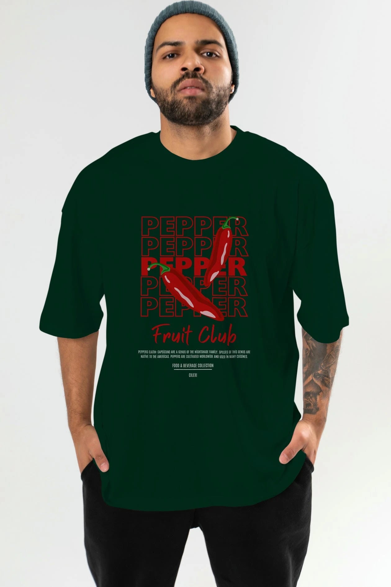 Pepper Ön Baskılı Oversize t-shirt Erkek Kadın Pamuk Bisiklet Yaka tişort