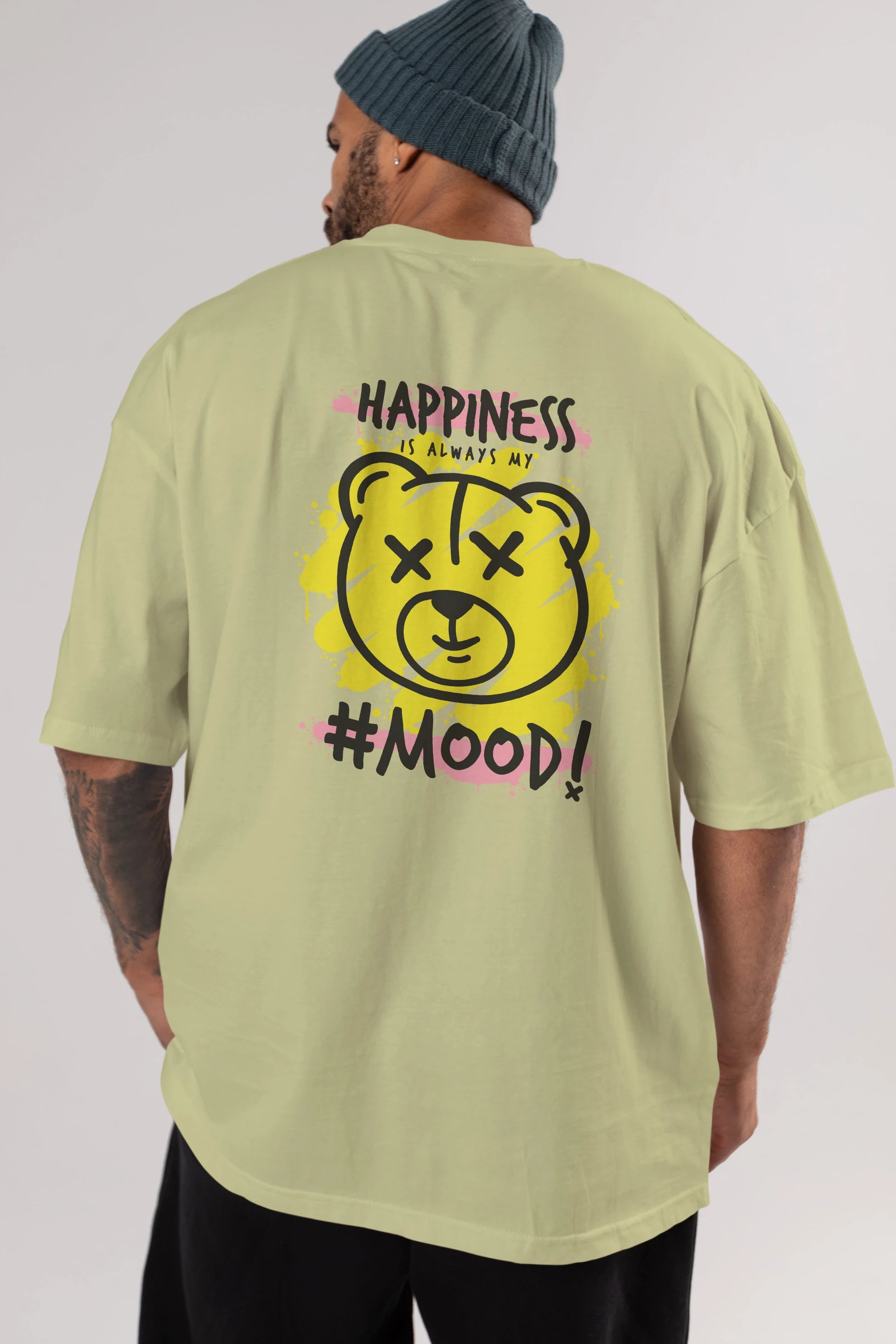 Happiness Mood Bear Arka Baskılı Oversize t-shirt Erkek Kadın Unisex