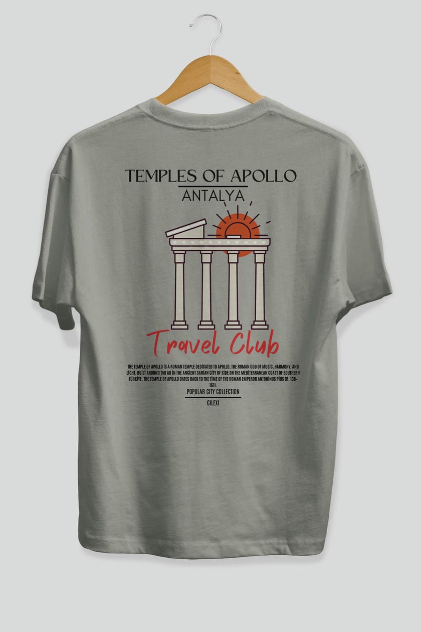 Temples Of Apollo Antalya Arka Baskılı Oversize t-shirt Erkek Kadın Pamuk Bisiklet Yaka tişort