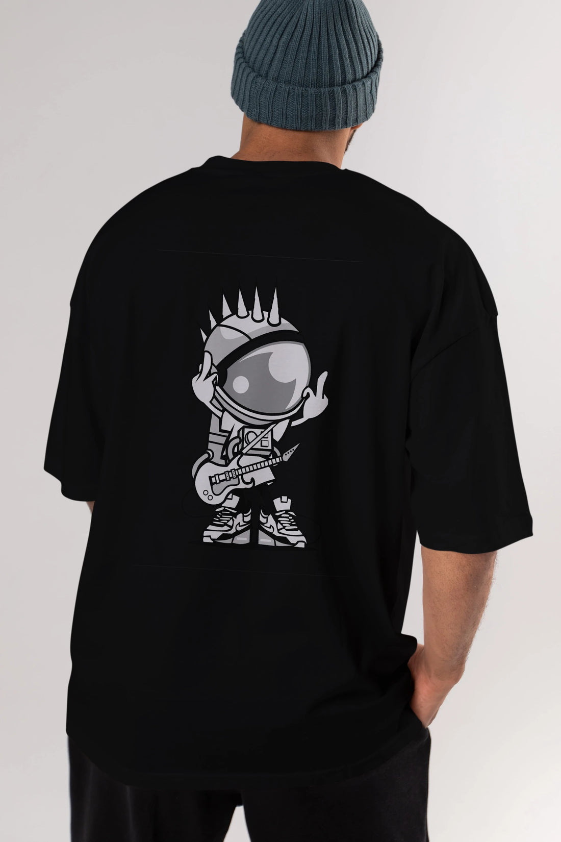 Astronaut Punk Rock Arka Baskılı Oversize t-shirt Erkek Kadın Unisex %100 Pamuk tişort