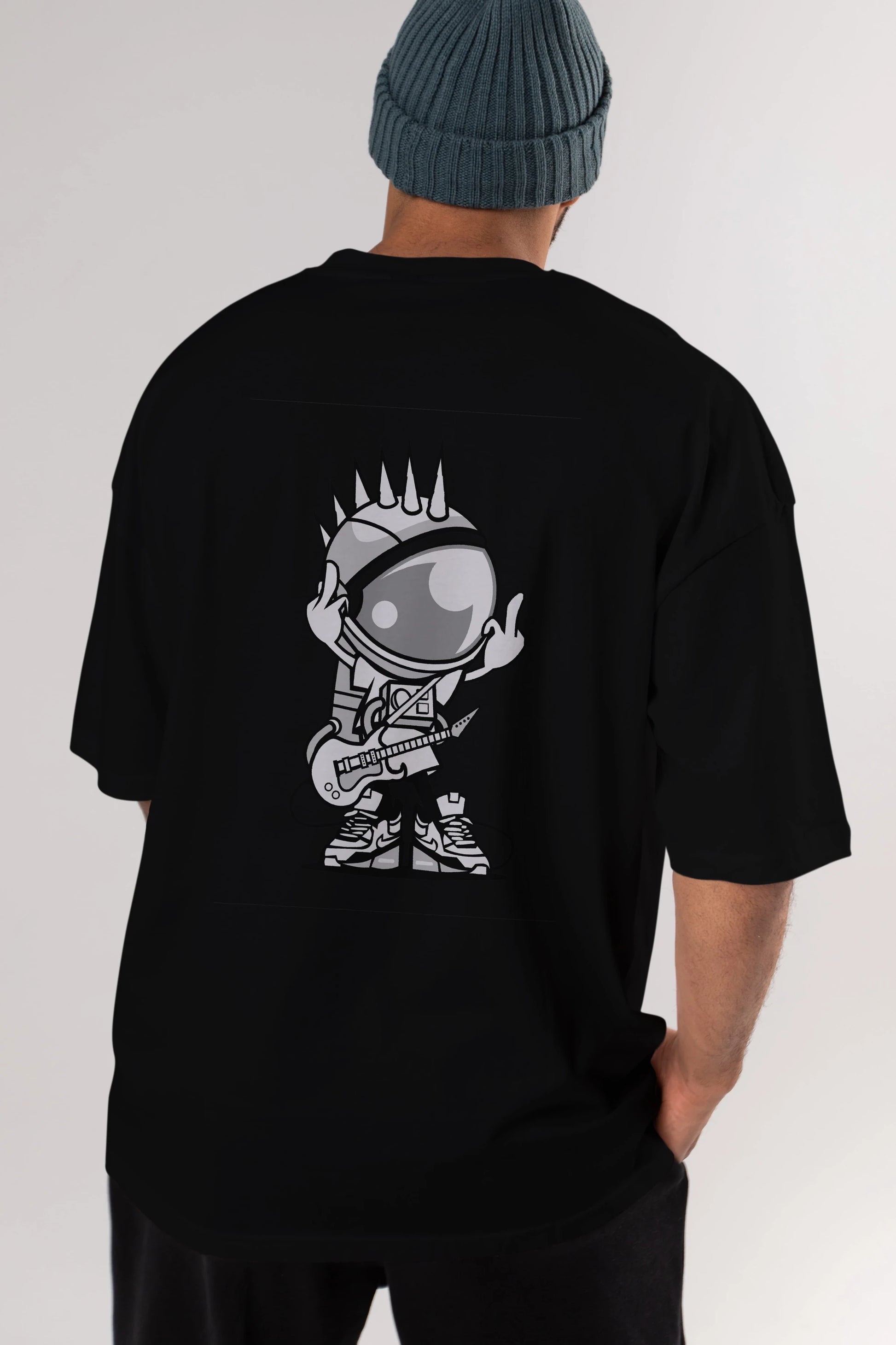 Astronaut Punk Rock Arka Baskılı Oversize t-shirt Erkek Kadın Unisex %100 Pamuk tişort