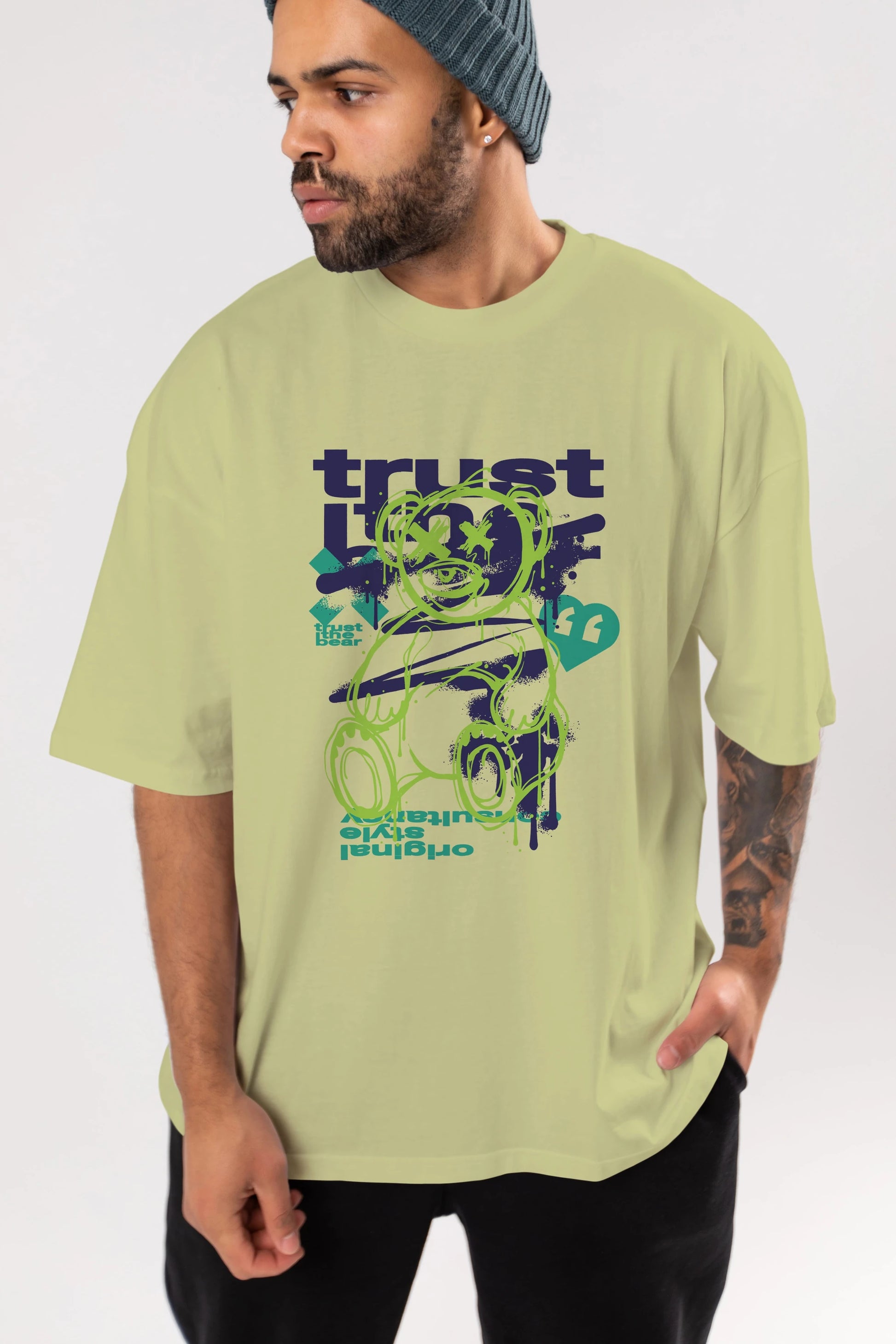 Trust The Bear 3 Ön Baskılı Oversize t-shirt Erkek Kadın Unisex