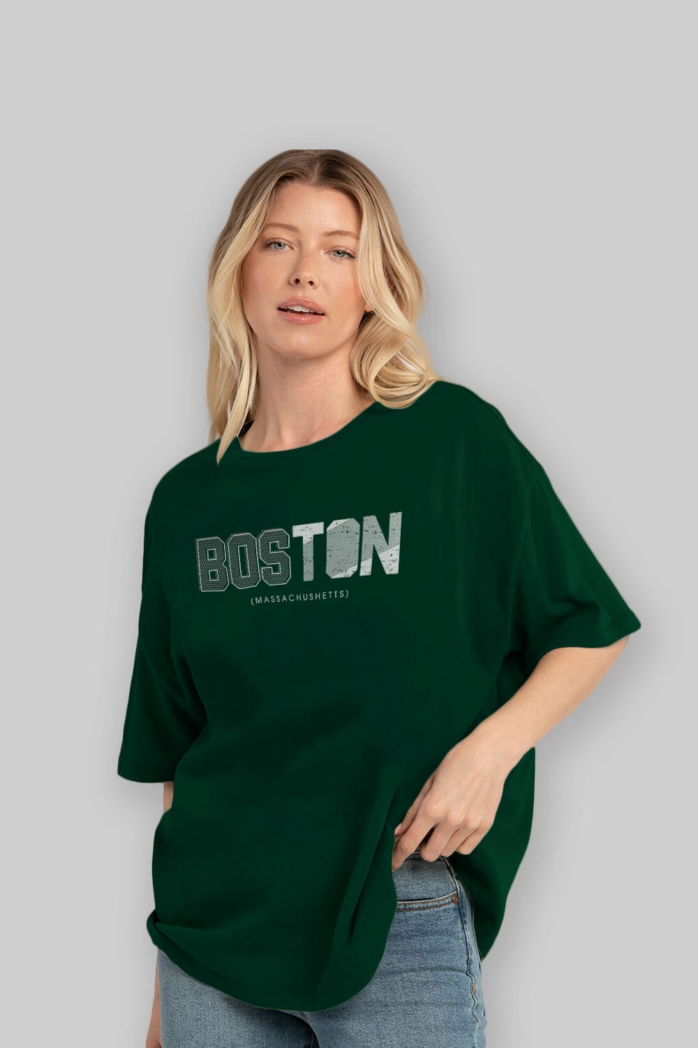 Boston Ön Baskılı Oversize t-shirt Erkek Kadın Unisex