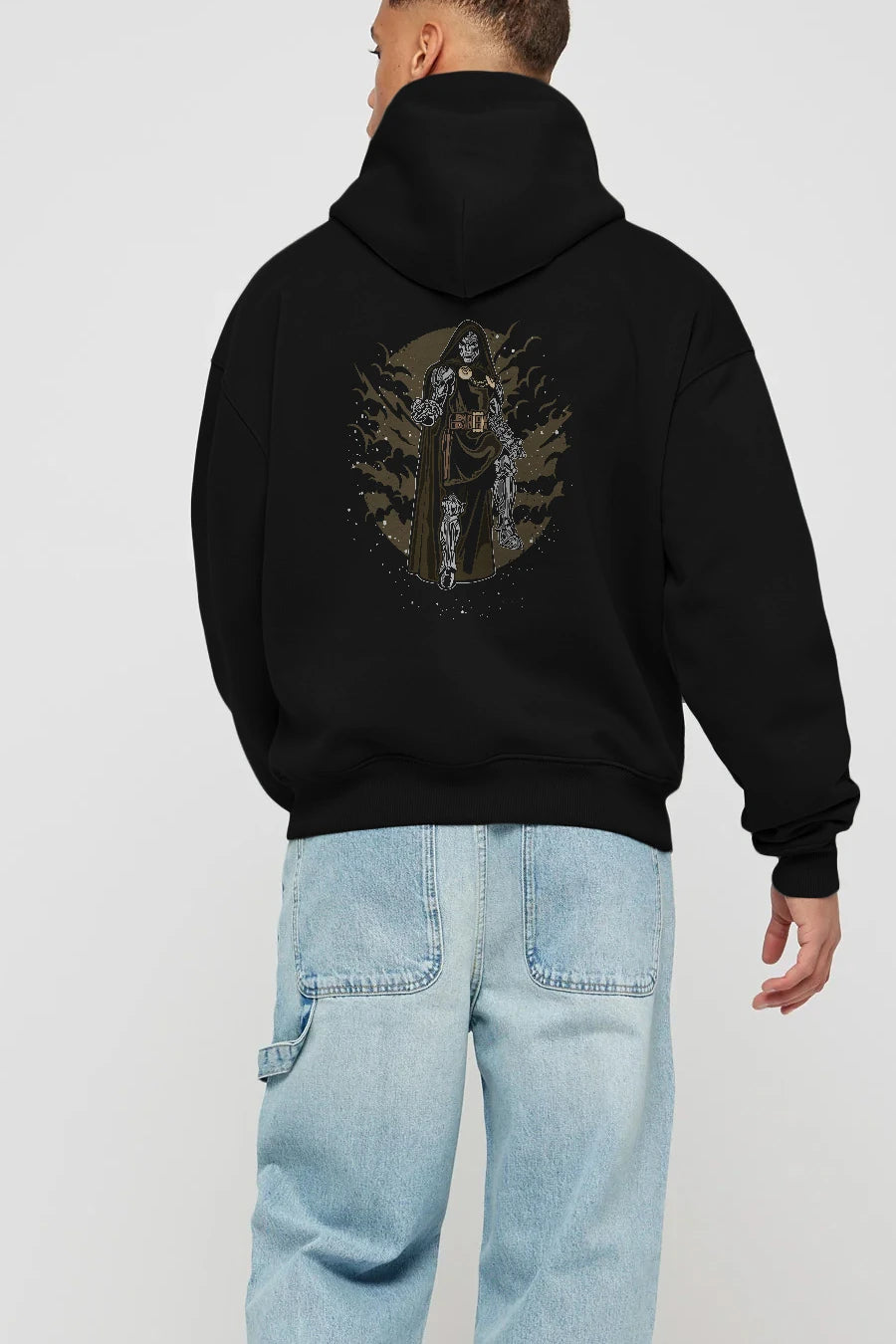 DOCTER DOOM Arka Baskılı Hoodie Oversize Kapüşonlu Sweatshirt Erkek Kadın Unisex