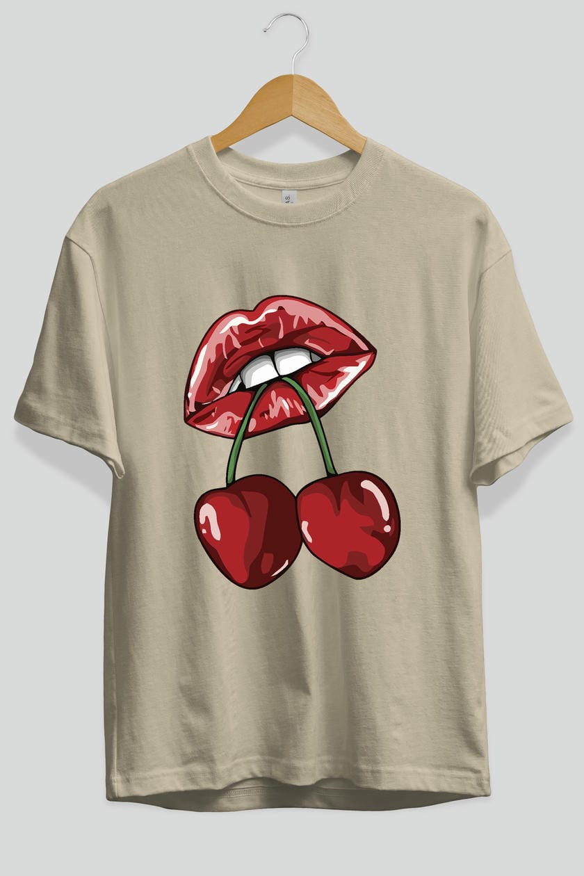 Cherry Cherries 11 Ön Baskılı Oversize t-shirt Erkek Kadın Pamuk Bisiklet Yaka tişort