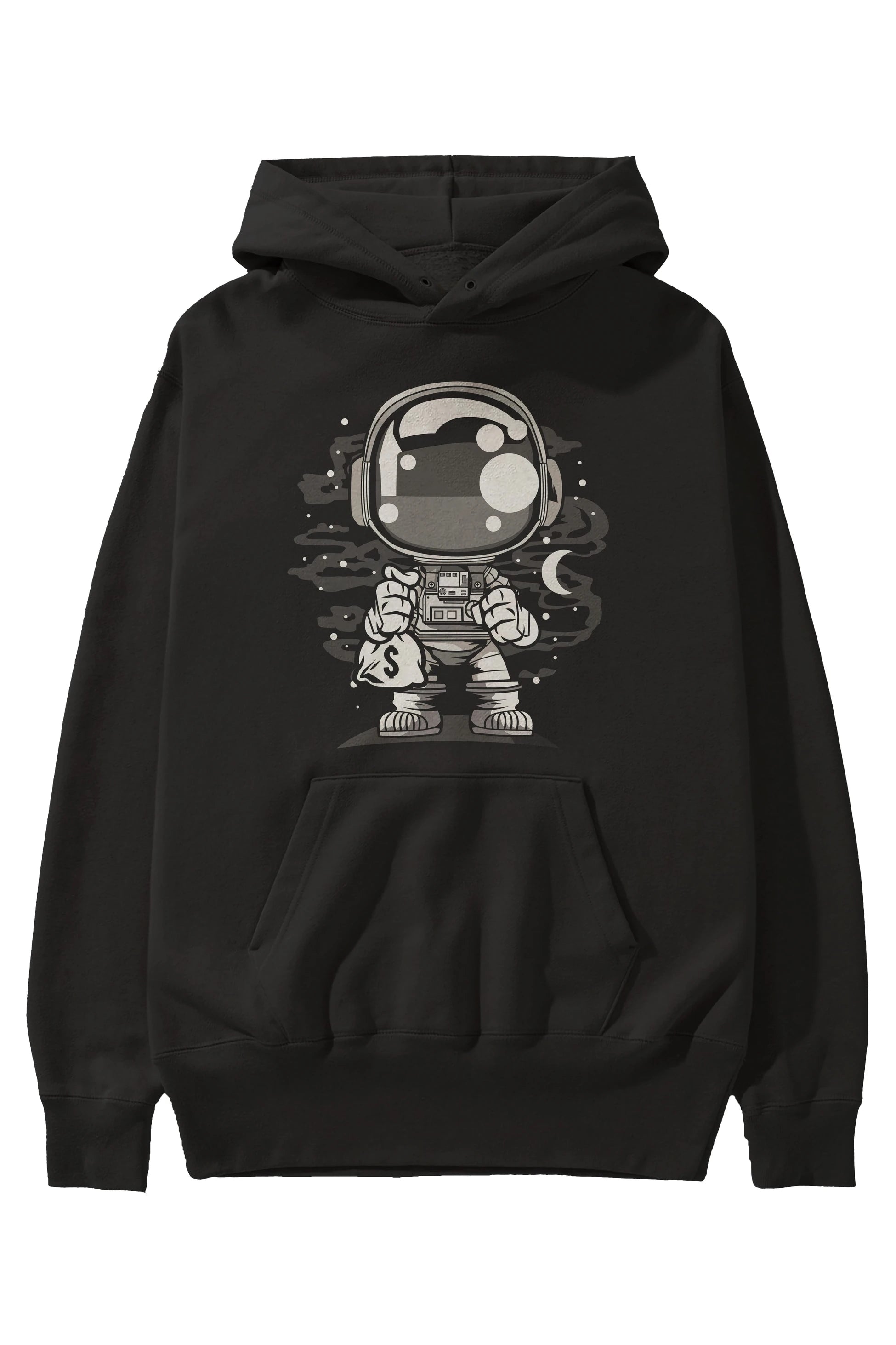 Astronaut Chibi Ön Baskılı Hoodie Oversize Kapüşonlu Sweatshirt Erkek Kadın Unisex