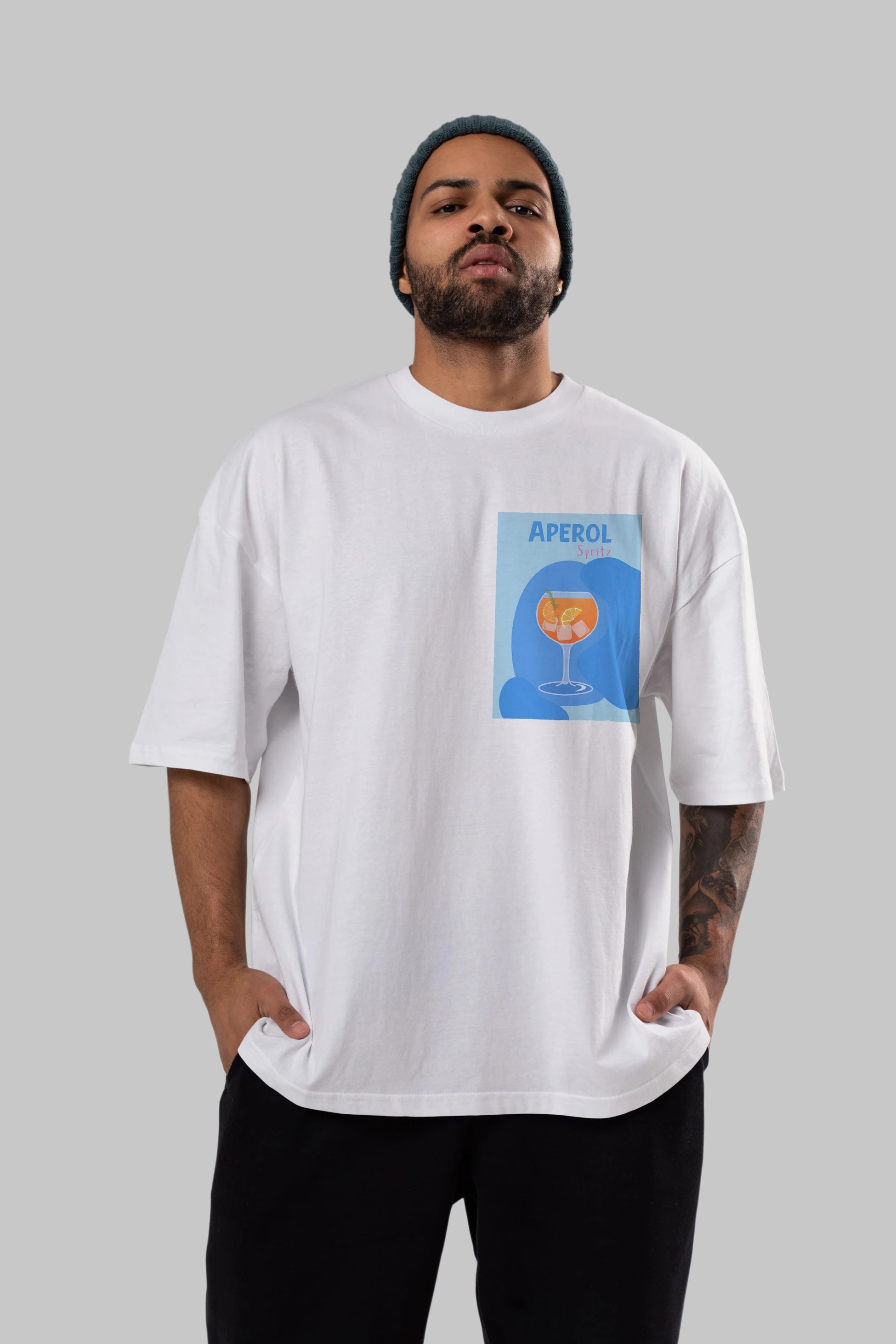Aperol Spritz 10 Ön Sol Baskılı Oversize t-shirt Erkek Kadın Unisex %100 Pamuk Bisiklet Yaka tişort