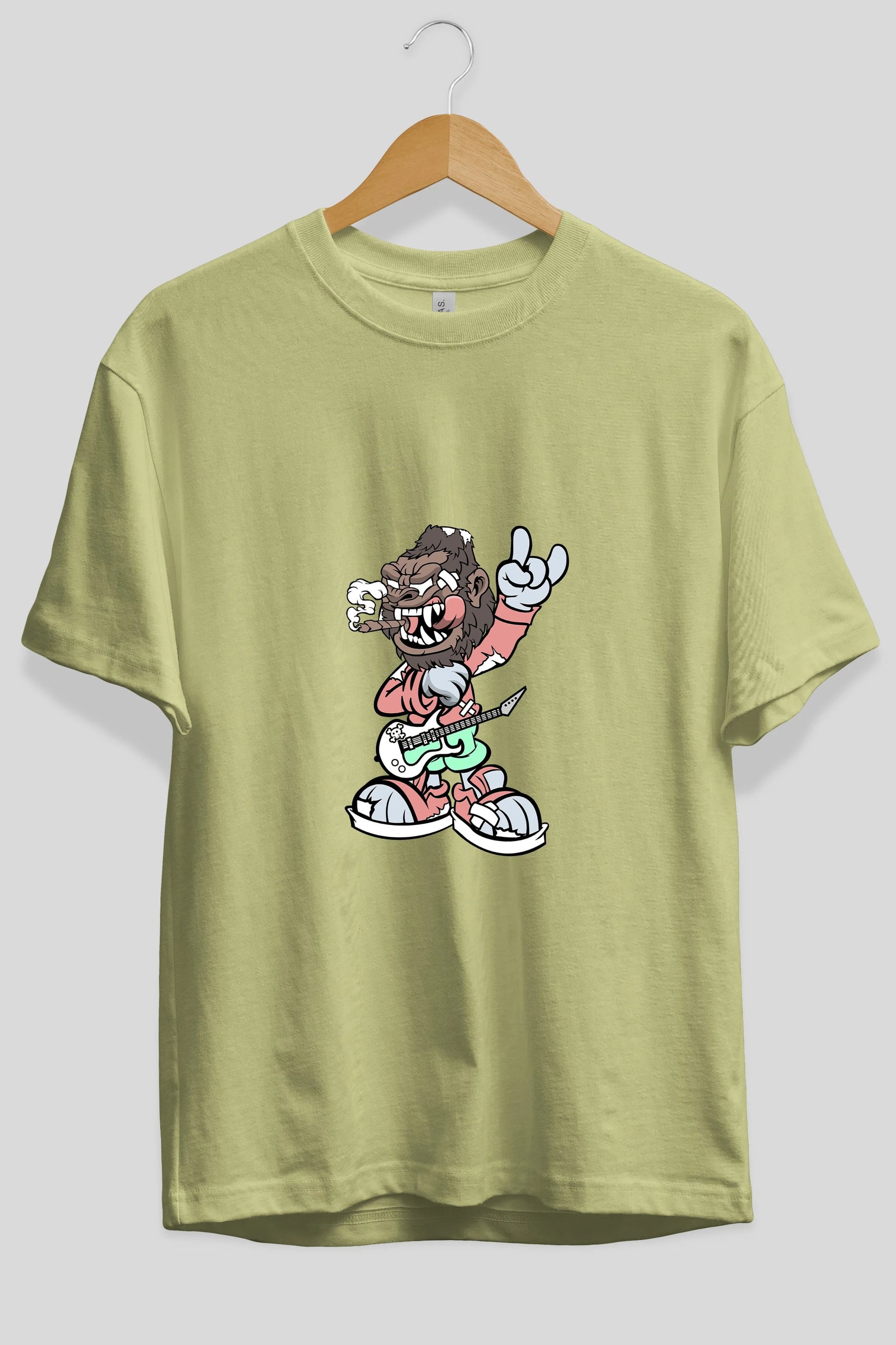 Gorilla Rockstar Ön Baskılı Oversize t-shirt Erkek Kadın Unisex %100 Pamuk tişort