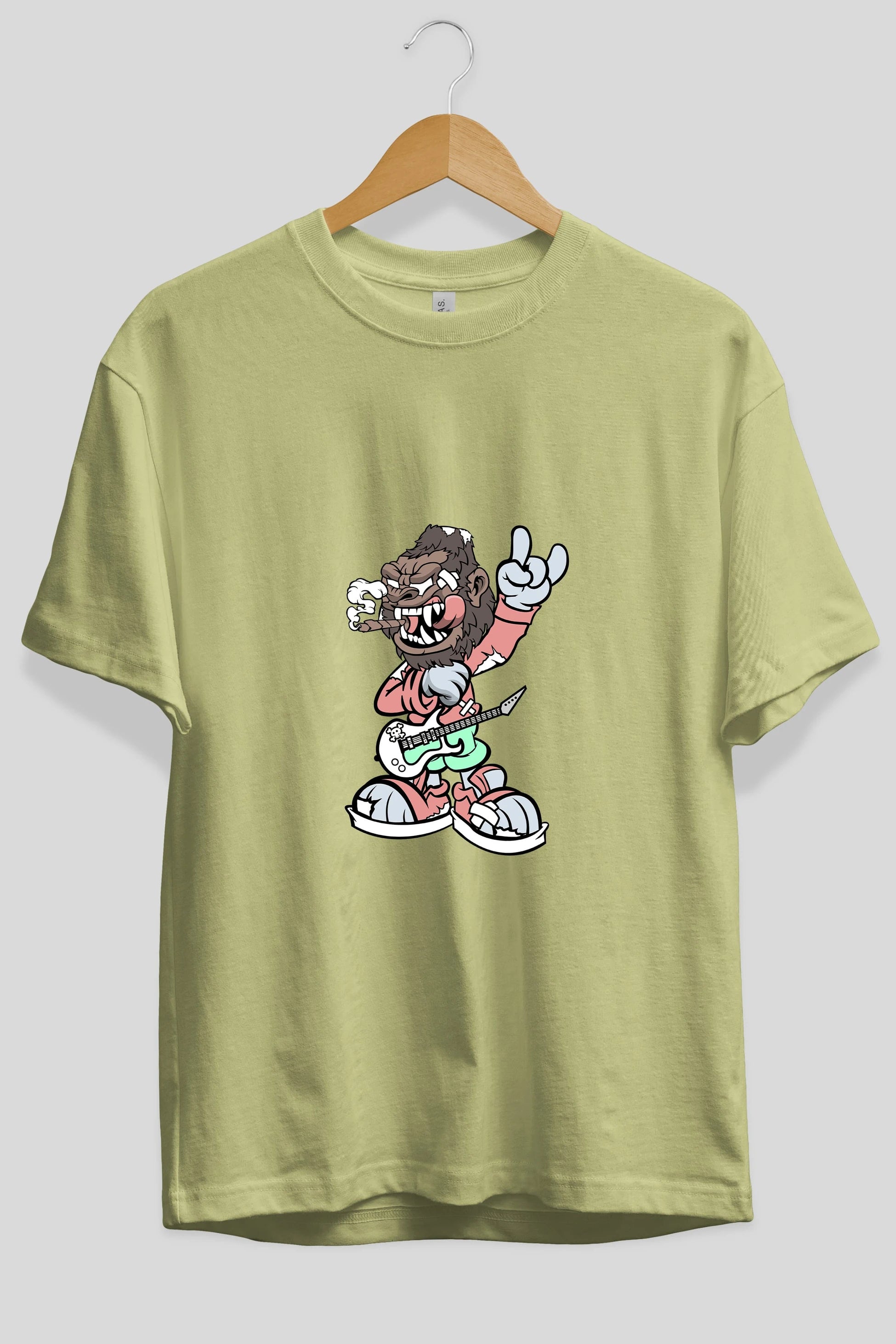 Gorilla Rockstar Ön Baskılı Oversize t-shirt Erkek Kadın Unisex %100 Pamuk tişort
