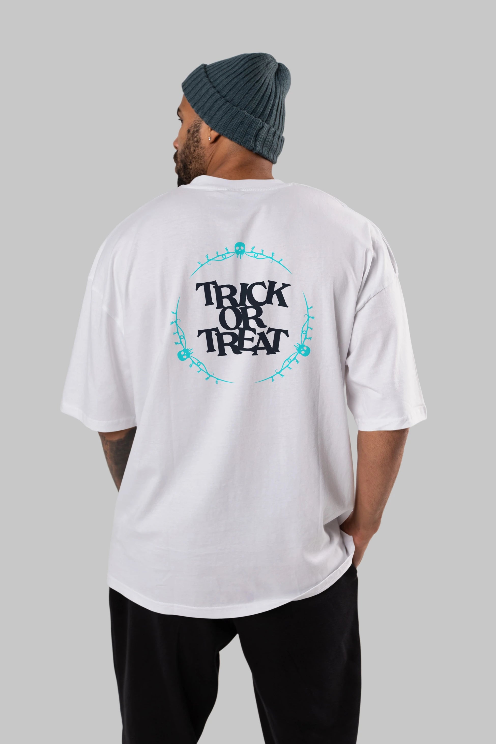 Trick or Treat Yazılı Arka Baskılı Oversize t-shirt Erkek Kadın Unisex