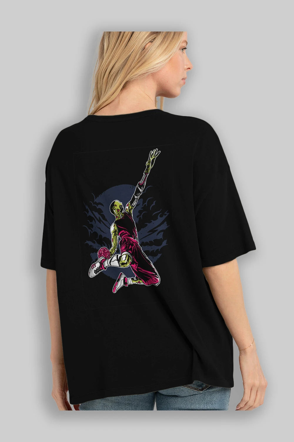 Zombie Slam Dunk Arka Baskılı Oversize t-shirt Erkek Kadın Unisex %100 Pamuk