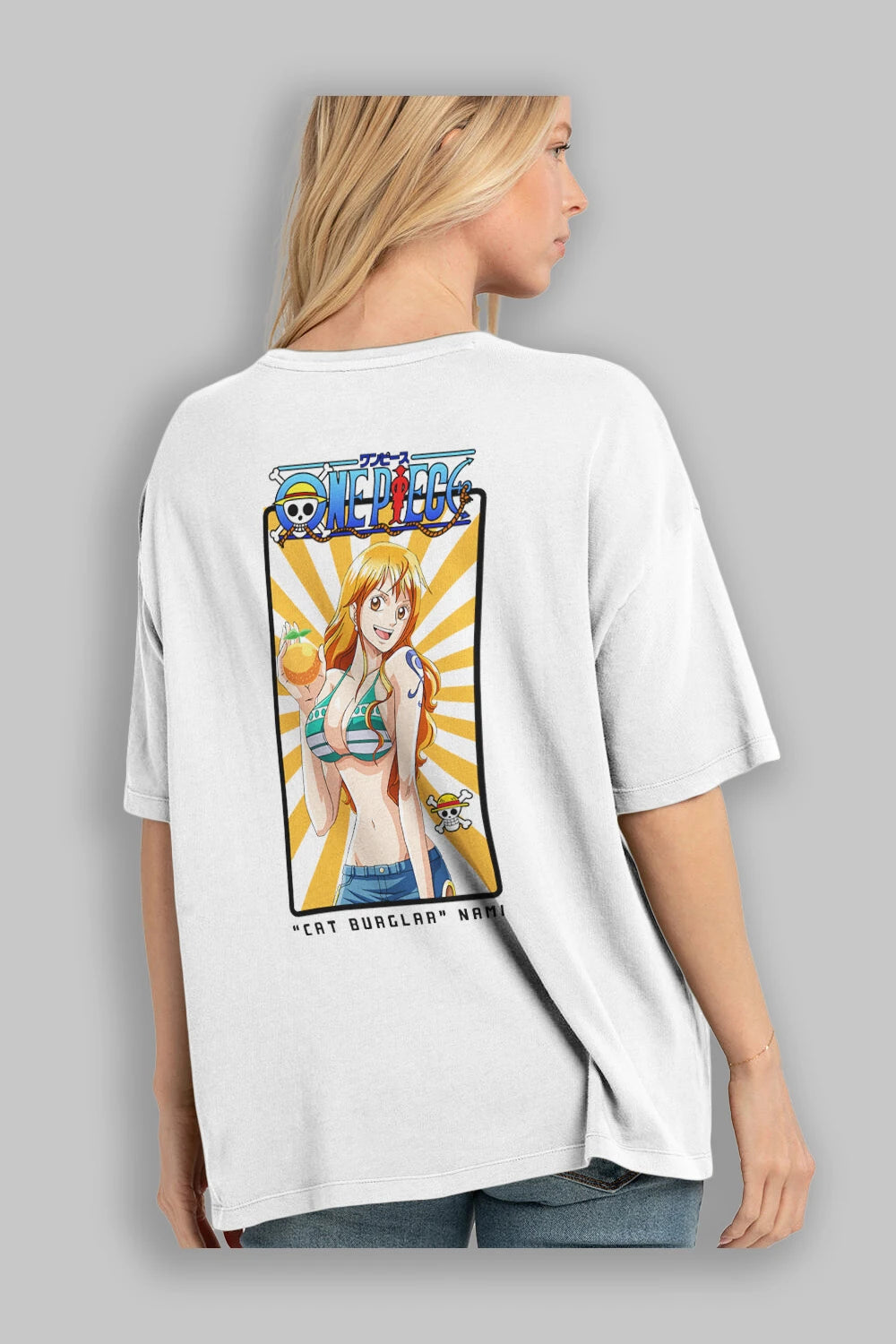 Nami Anime Arka Baskılı Oversize t-shirt Erkek Kadın Unisex %100 pamuk tişort