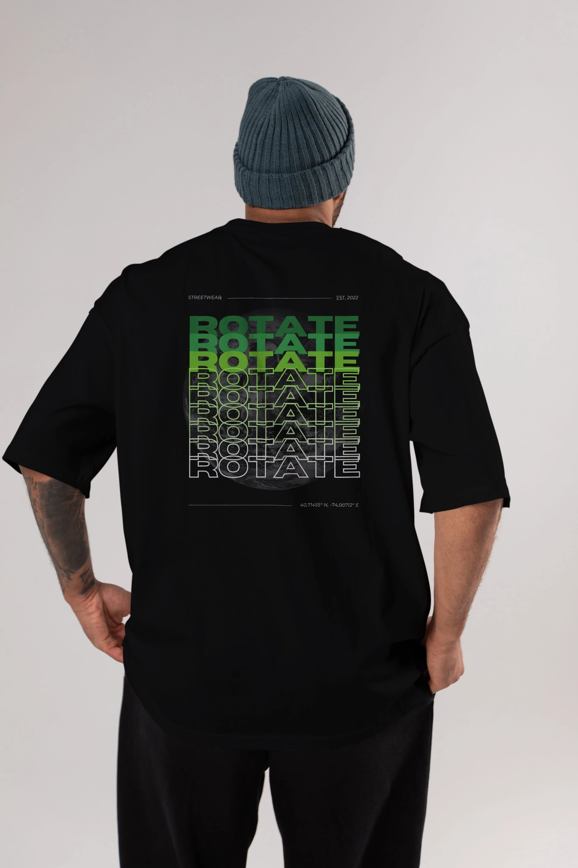Rotate Yazılı Arka Baskılı Oversize t-shirt Erkek Kadın Unisex