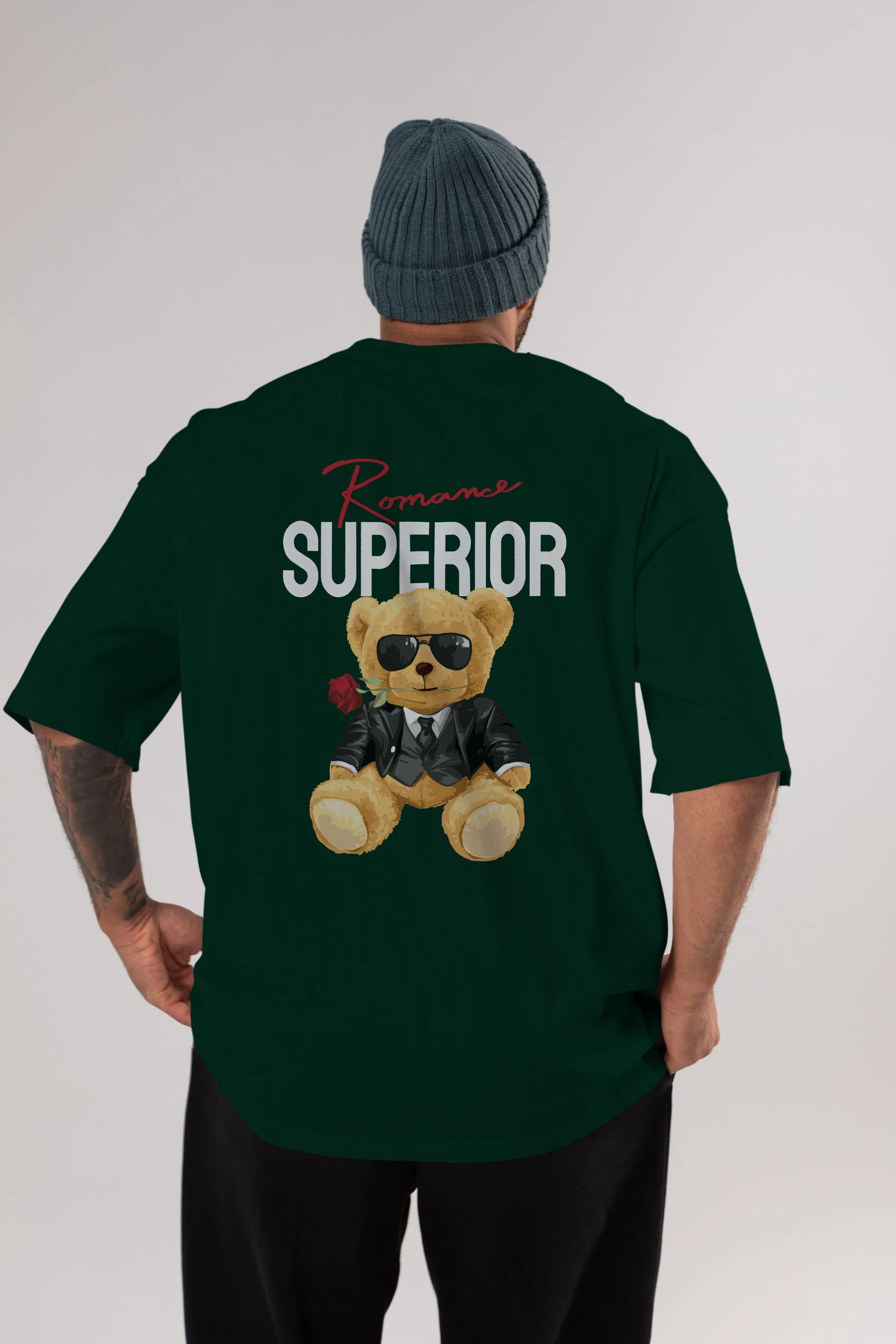 Teddy Bear Romance Superior Arka Baskılı Oversize t-shirt Erkek Kadın Unisex %100 Pamuk