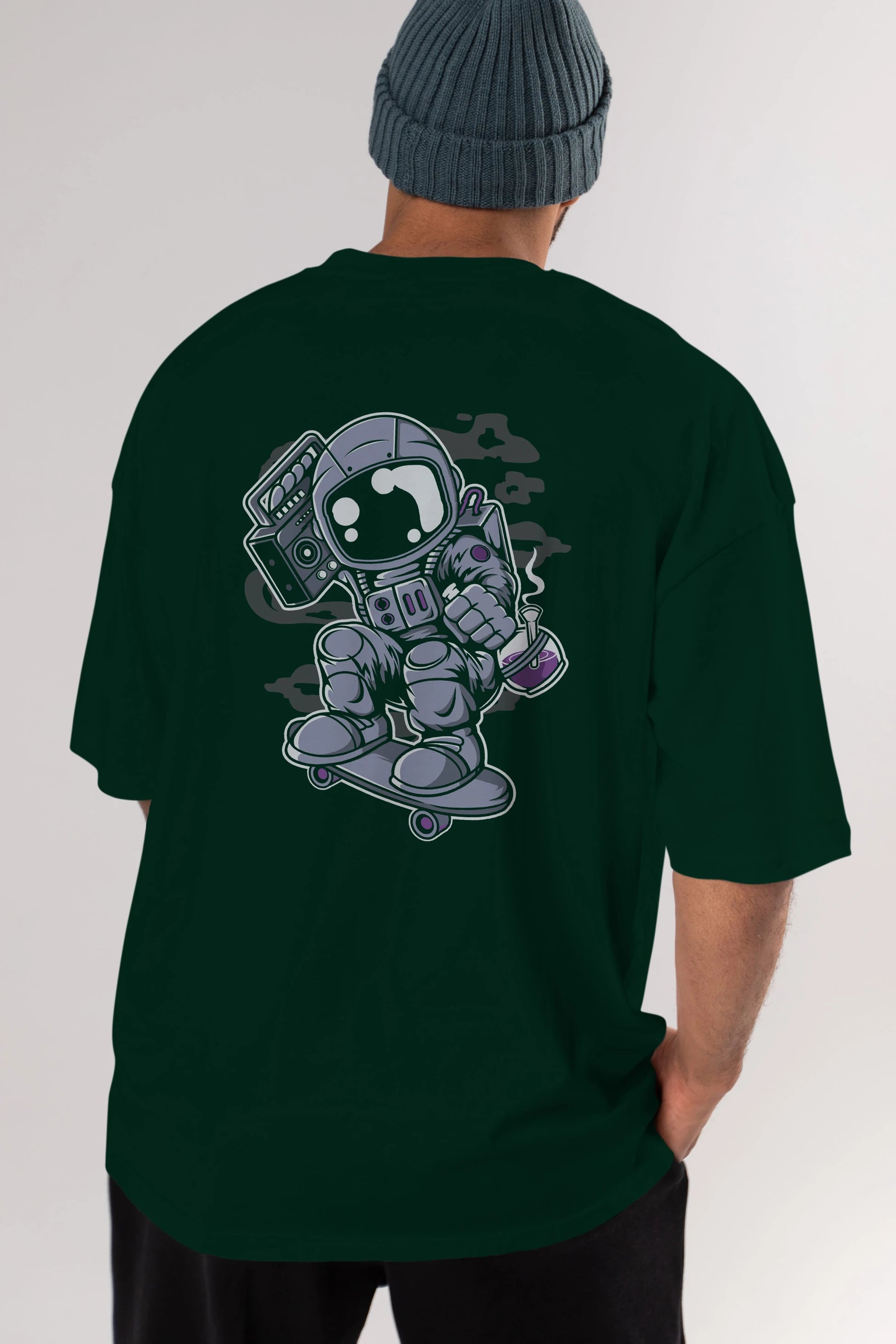 Astroanut Skater Boombox Arka Baskılı Oversize t-shirt Erkek Kadın Unisex