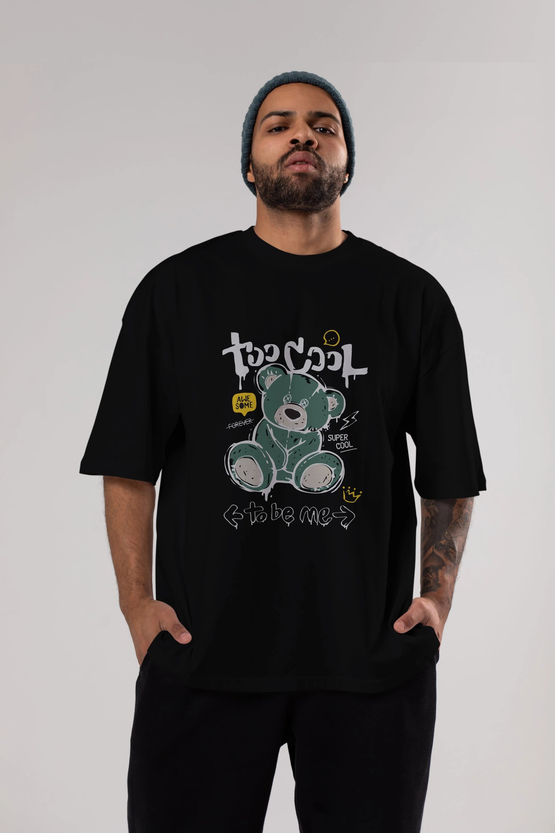 Too Cool Bear Ön Baskılı Oversize t-shirt Erkek Kadın Unisex