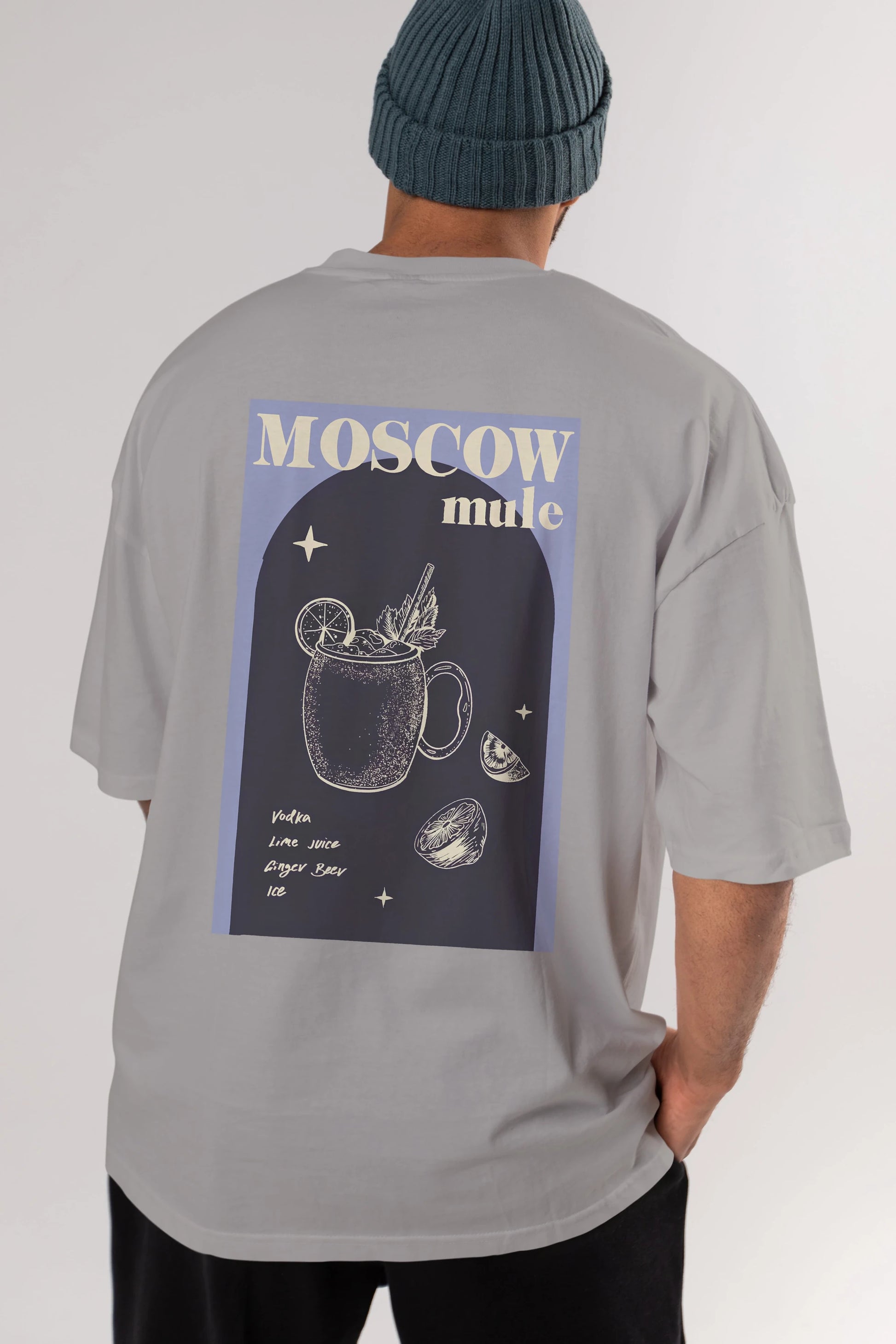 Moscow Mule Arka Baskılı Oversize t-shirt Erkek Kadın Unisex %100 Pamuk Bisiklet Yaka tişort